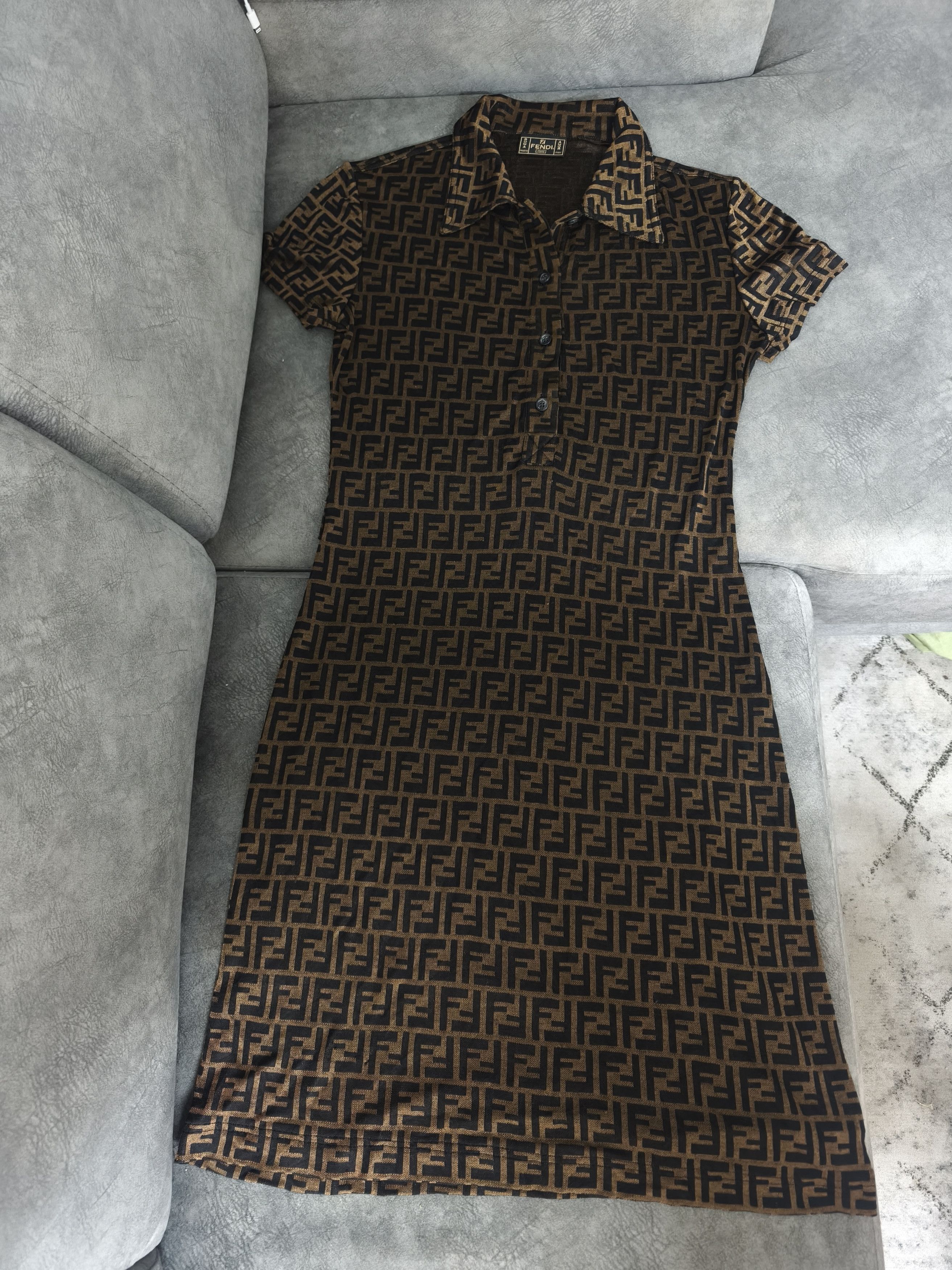 Fendi Archive Fendi Zucca Pattern Collared Dress 90s Era Size M / US 6-8 / IT 42-44 - 2 Thumbnail