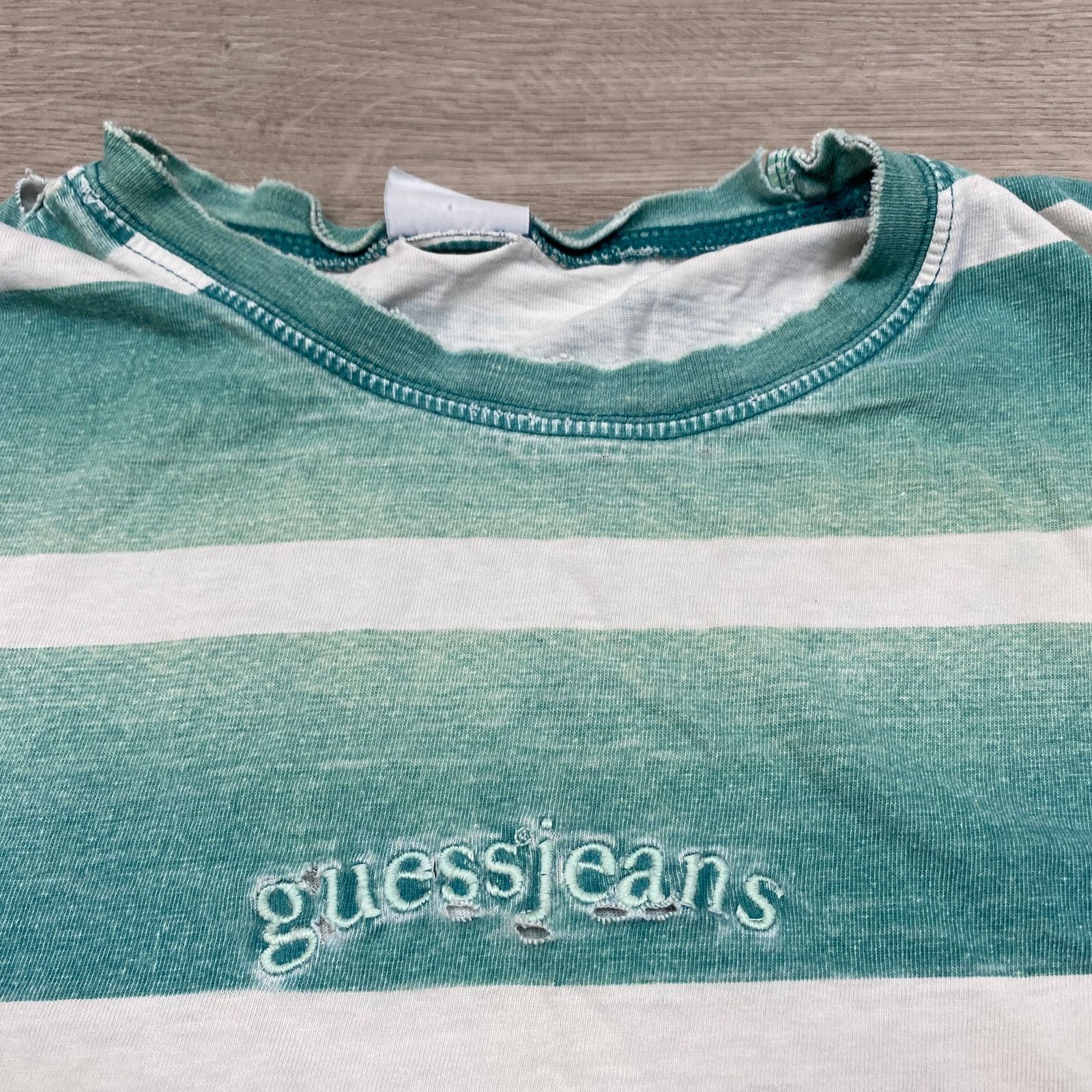 Guess × Vintage VTG 90s Guess Jeans Boxy Striped Tee Shirt Large Y2K Grunge Size US L / EU 52-54 / 3 - 3 Thumbnail