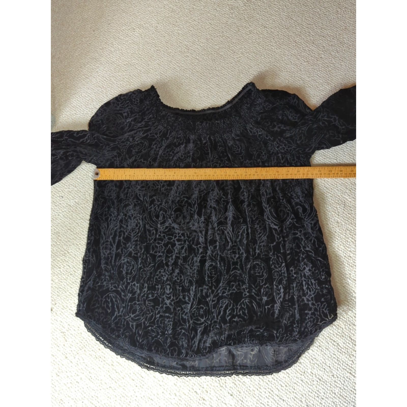Vintage Knox Rose Black Burnout Velvet Long Sleeve Top Balloon Sleeve Round Neck Floral Flocked Velvet Blouse Women L Pullover Fashion Casual Party/Cocktail Size L / US 10 / IT 46 - 7 Thumbnail