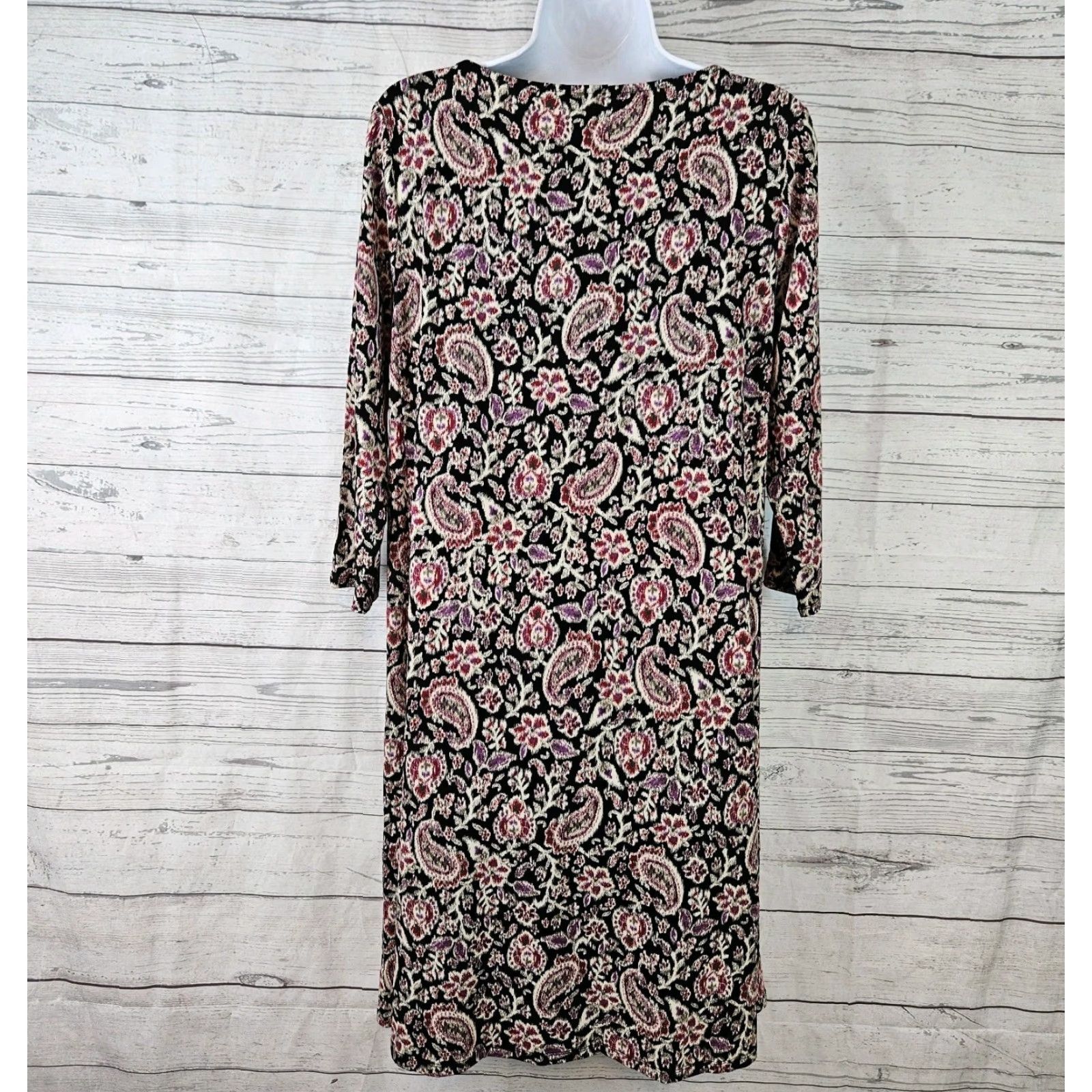 J. Jill VINTAGE? No. J Jill Wearever Collection Womens Dress Sz Medium Purple Black Floral Paisley Shirt? Size M / US 6-8 / IT 42-44 - 3 Thumbnail