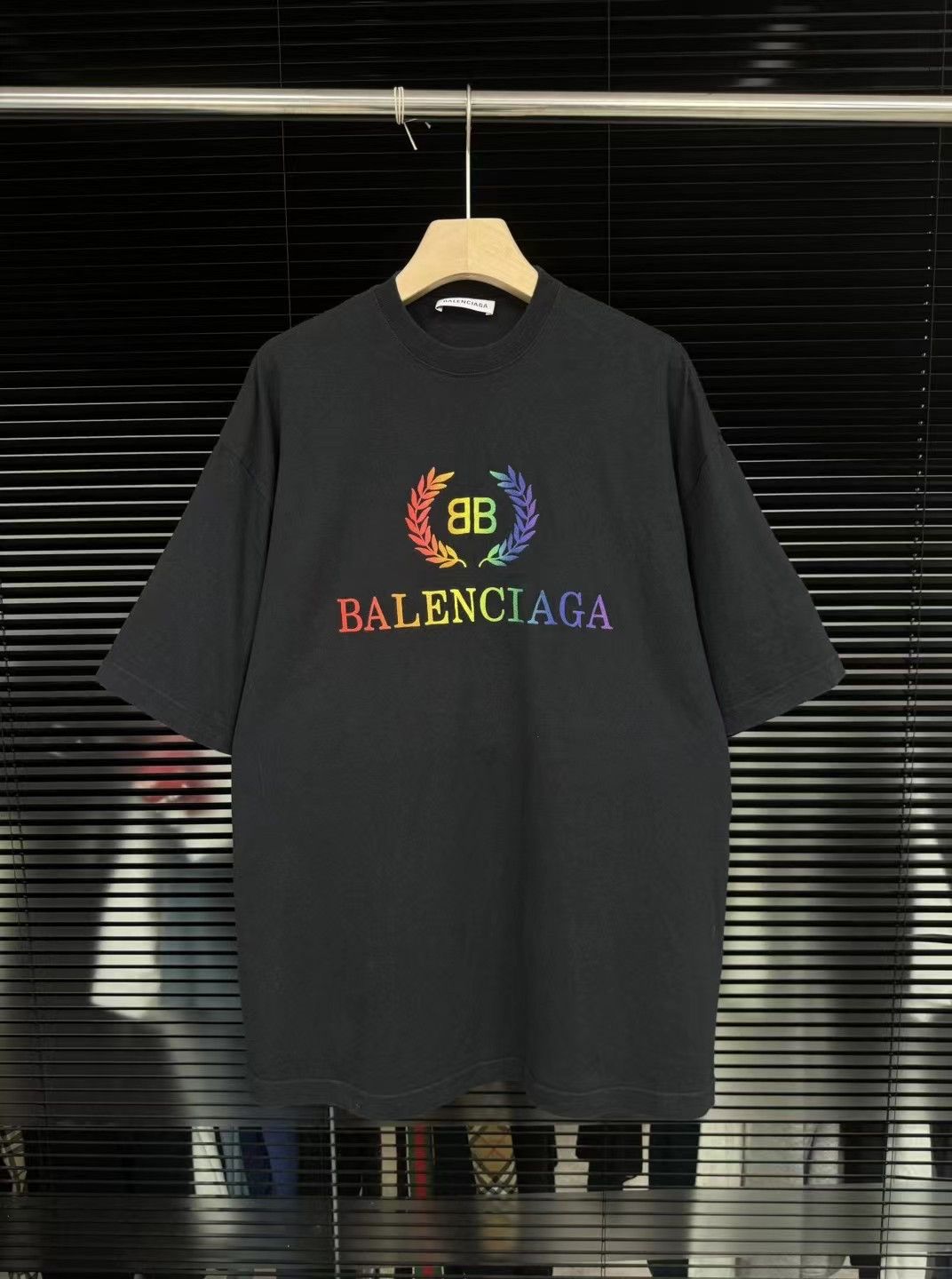 image of Balenciaga Rainbow Crest Logo in Black, Men's (Size XS)