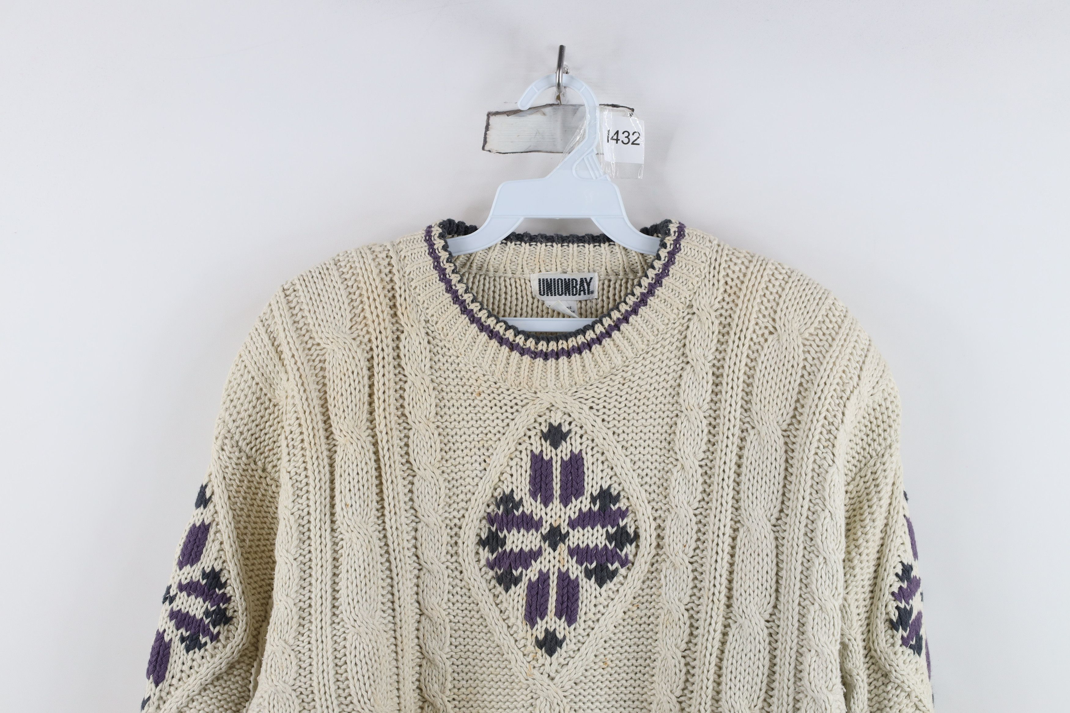 UNIONBAY Vintage 90s Streetwear Geometric Chunky Cable Knit Sweater Size L / US 10 / IT 46 - 2 Thumbnail
