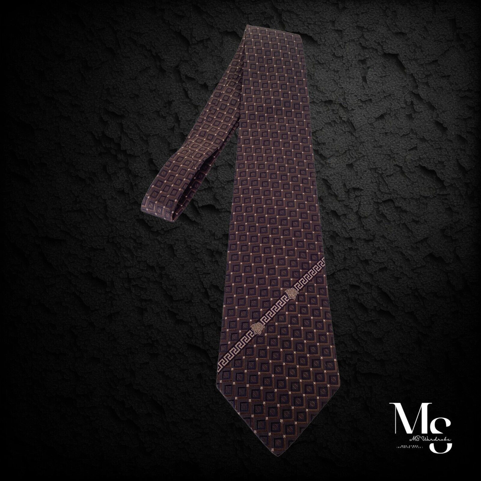 Versace GIANNI VERSACE Brown Geometric Baroque Medusa Italy Silk Tie Size ONE SIZE - 6 Thumbnail