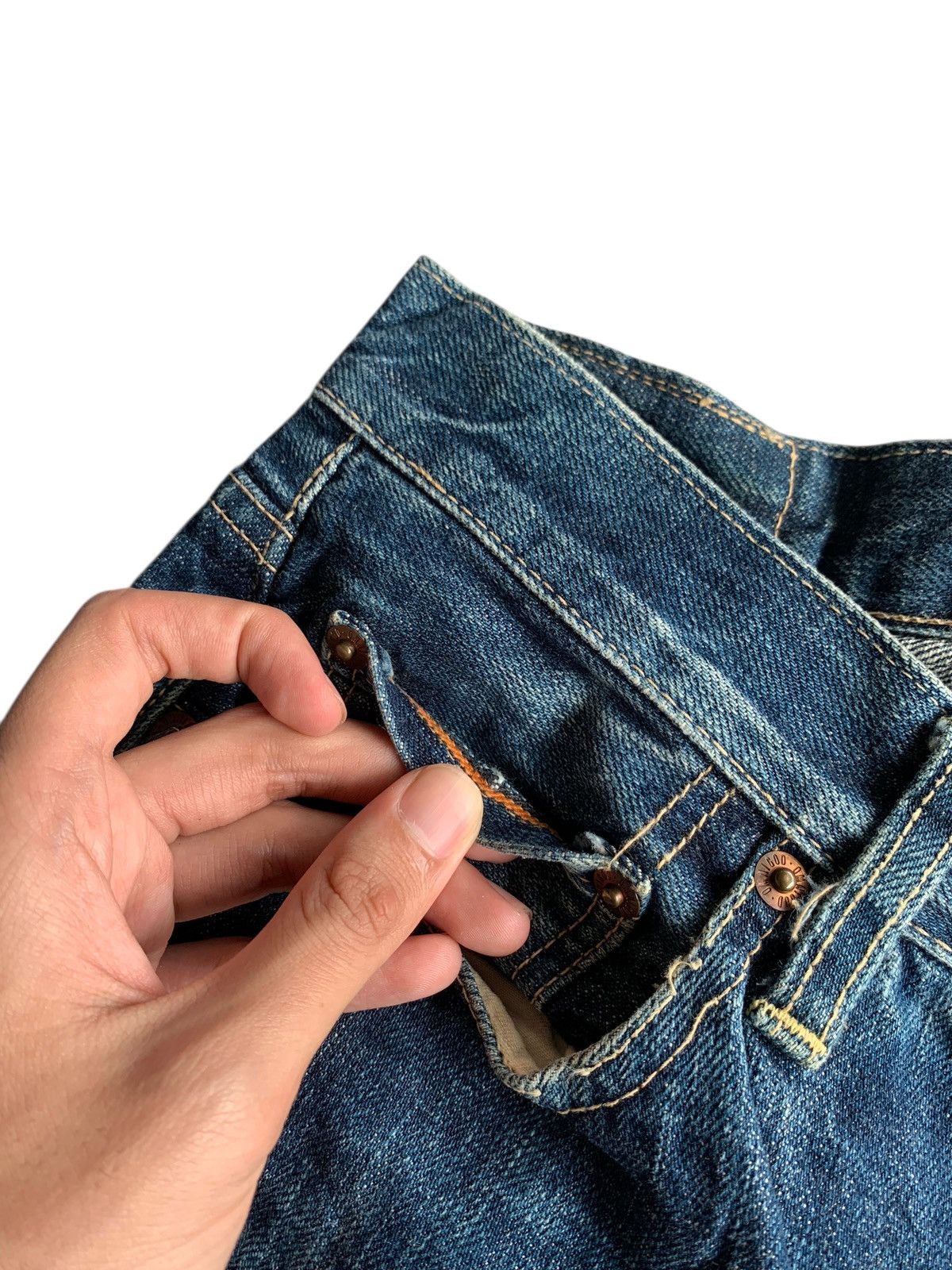 Kapital VINTAGE OMNIGOD JAPANESE BUTTON FLY SELVEDGE DISTRESSEDDENIM Size US 30 / EU 46 - 12 Thumbnail