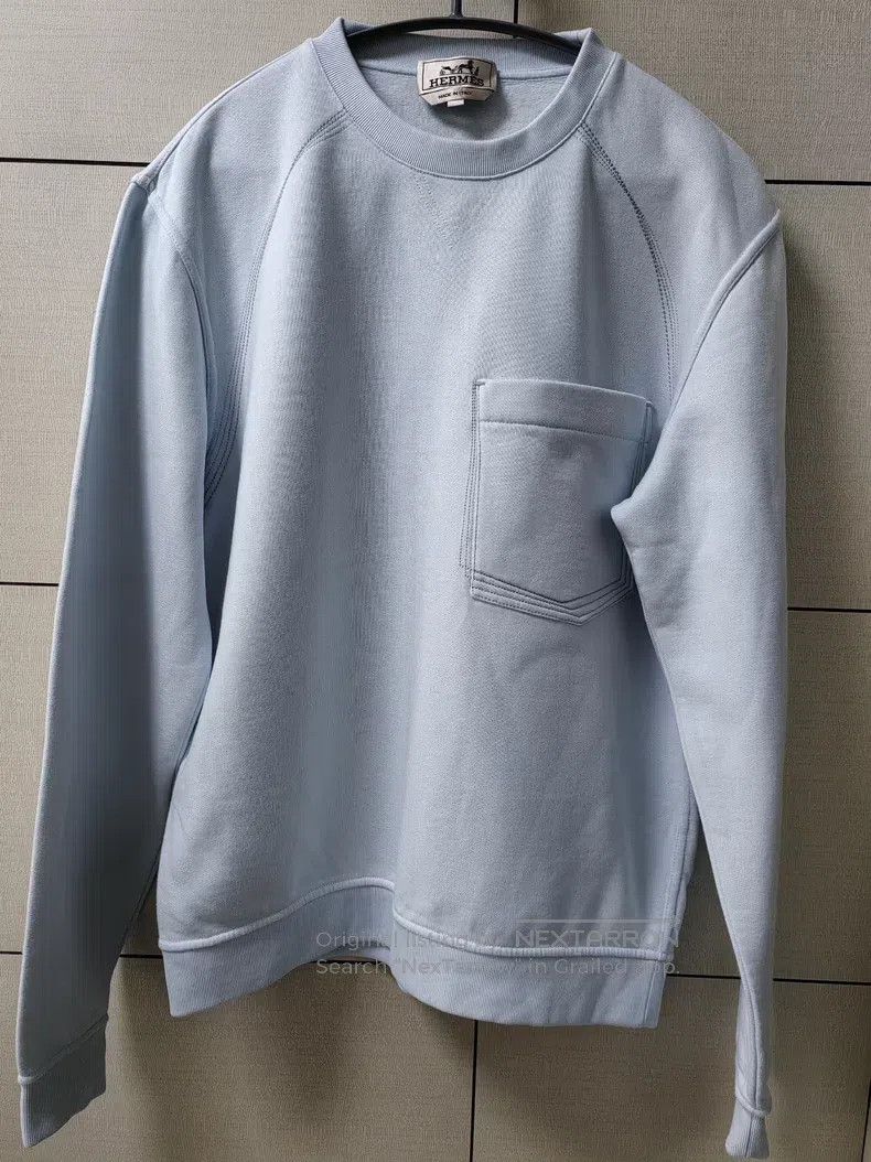 Hermes Hermes Round Neck Long-Sleeve Fleece Baby Blue Sweatshirt Size US S / EU 44-46 / 1 - 1 Thumbnail