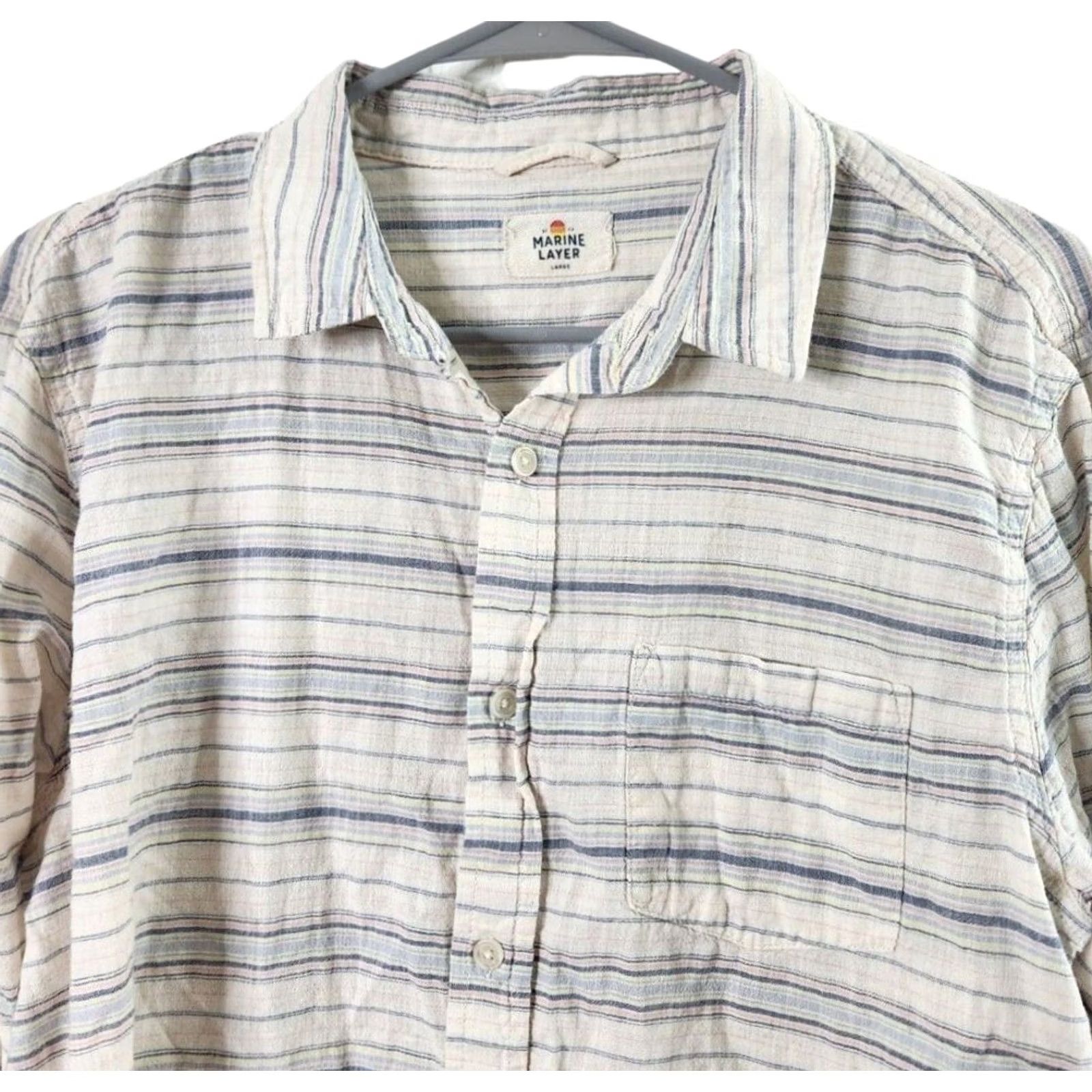 Marine Layer Marine Layer Mens L Button Up Shirt Striped Long Sleeve Pocket 100% Cotton Size US L / EU 52-54 / 3 - 3 Thumbnail