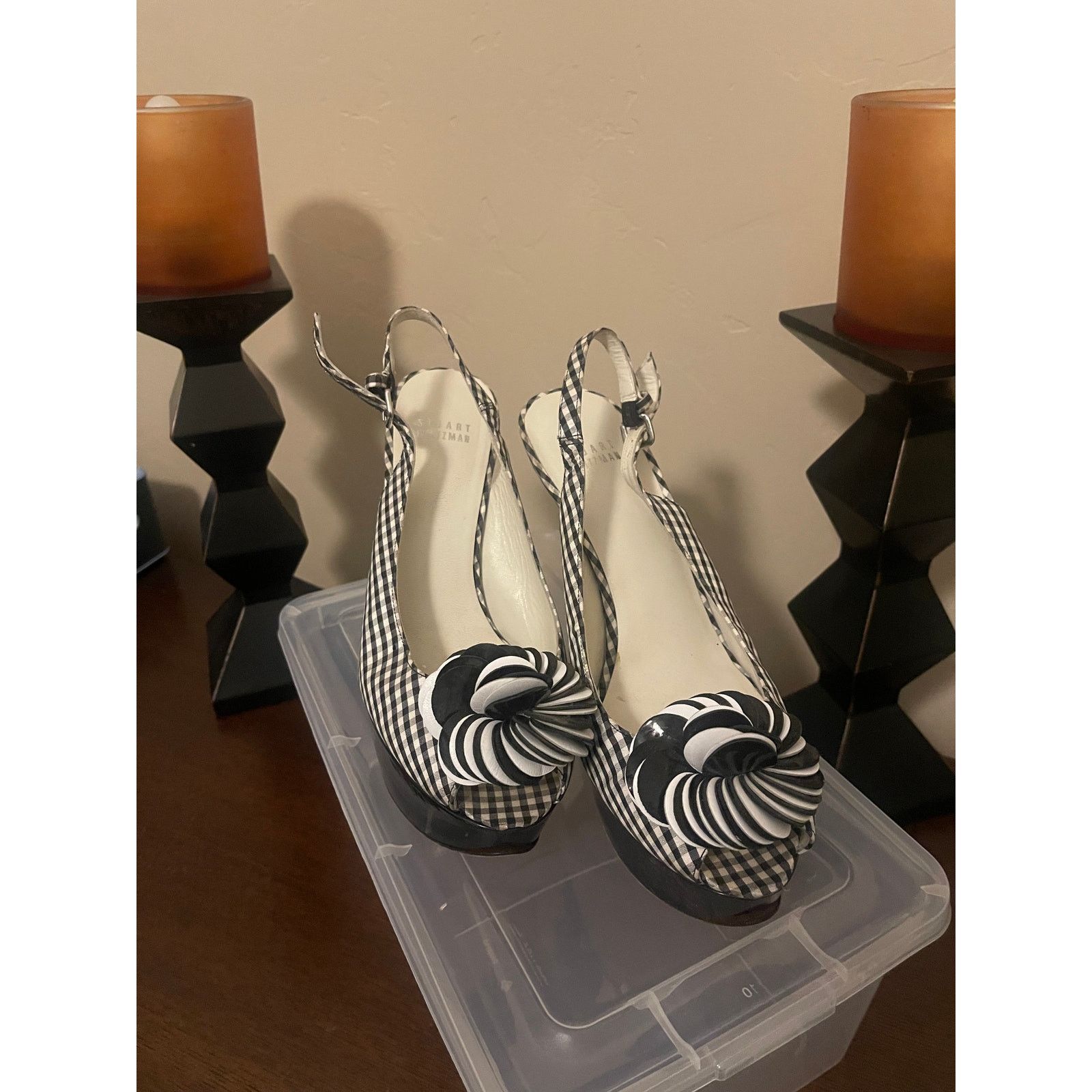 Stuart Weitzman Stuart Weitzman Gingham Slingback Peep Toe Heels – Size 8 Size US 8 / IT 38 - 3 Thumbnail