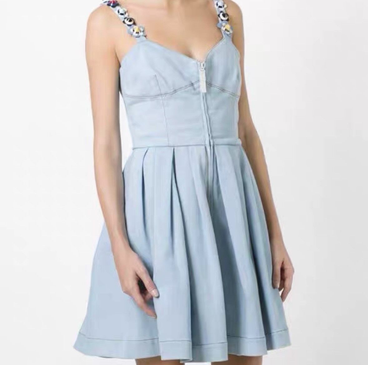 Fendi Fendi Light Blue Floral Decor Denim Camisole Dress K26WX Size M / US 6-8 / IT 42-44 - 7 Thumbnail