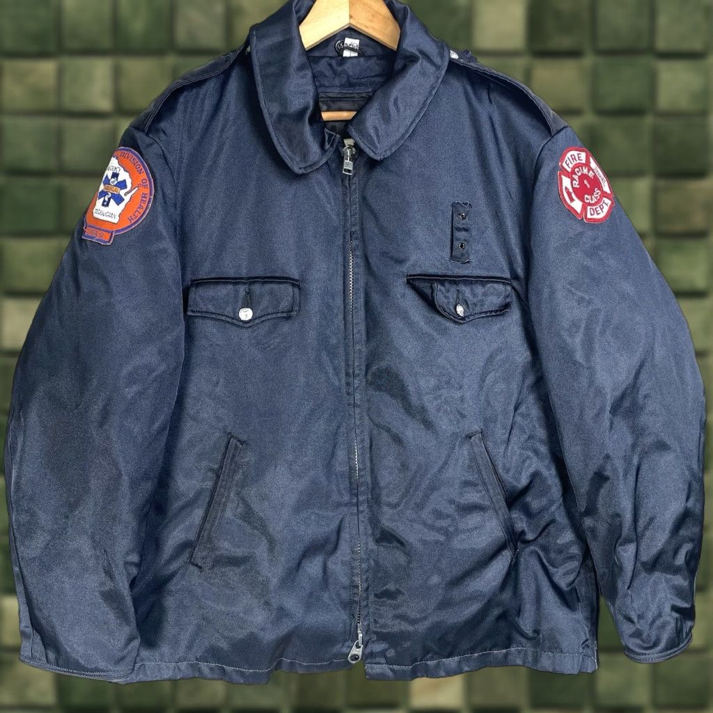 VINTAGE Blauer Jacket 80s Motorcycle Jacket Mens Size 44 Short Blue Fire Department Racine Wisconsin