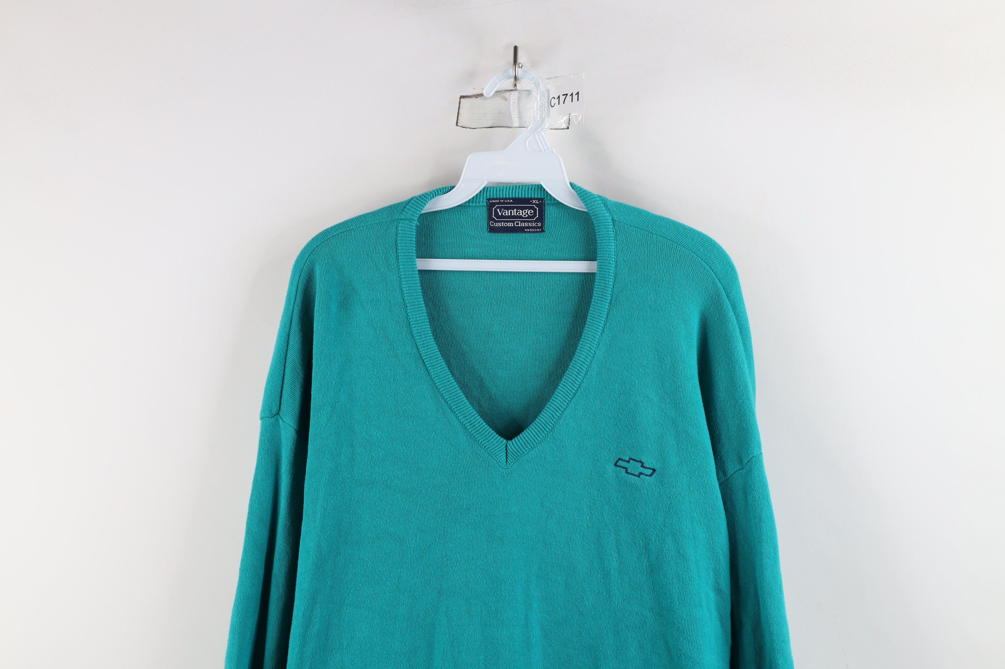 Vintage Vintage 80s 90s GM Chevrolet Knit V-Neck Sweater Teal USA Size US XL / EU 56 / 4 - 2 Thumbnail