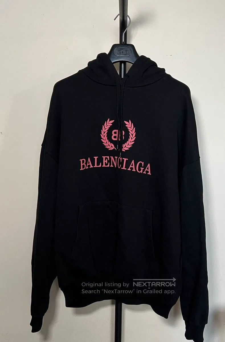 Balenciaga Balenciaga Black and Pink Wheat Spike Logo Letter Hoodie Size US L / EU 52-54 / 3 - 1 Thumbnail
