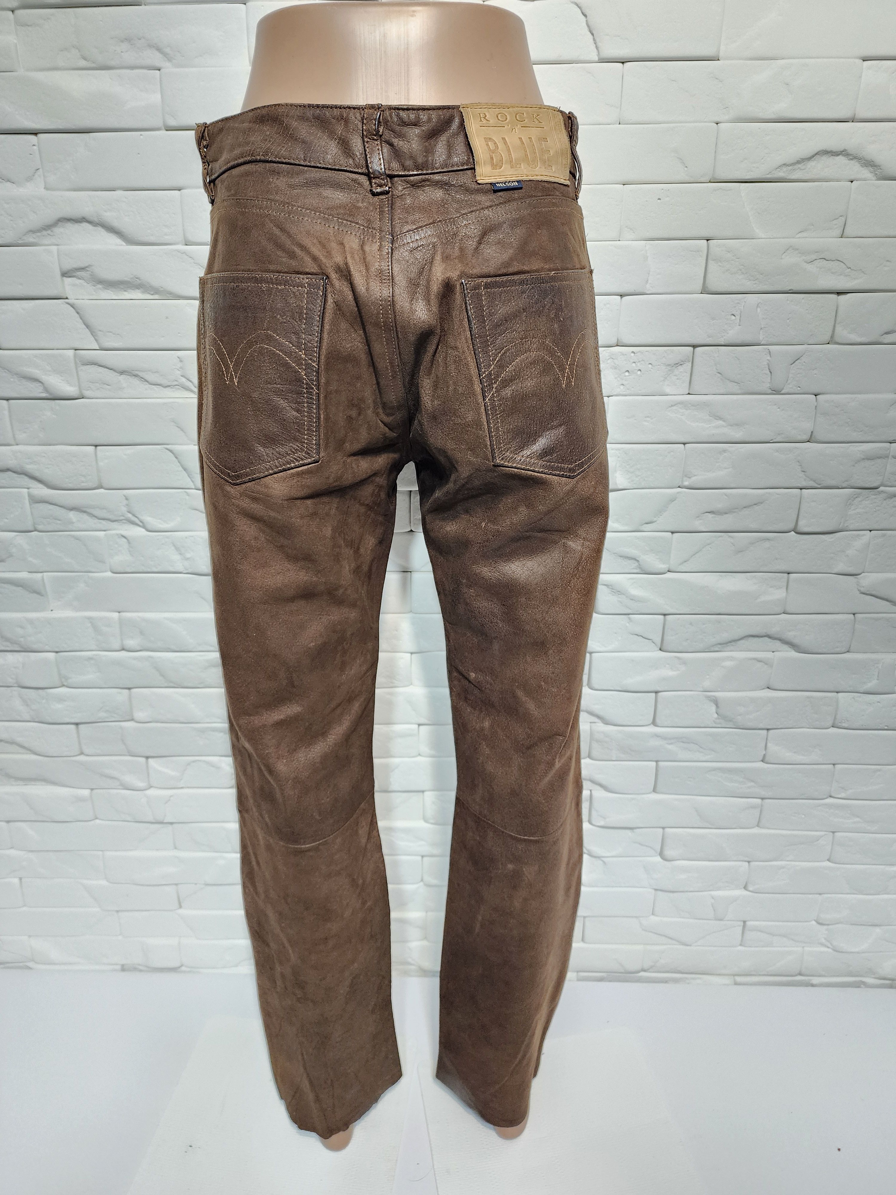 Genuine Leather Brown Nubuck Leather Pants - Denim Cut - Men's Size 29 Size US 29 - 5 Thumbnail