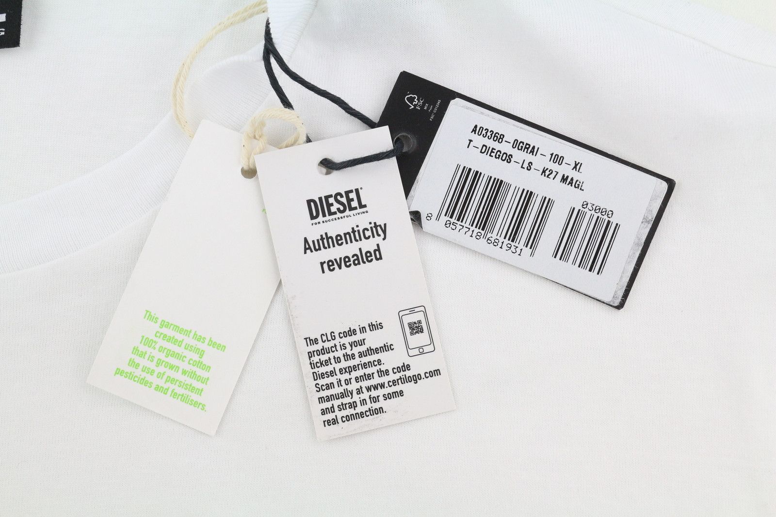 Diesel T-DIEGOS-LS-K27 XL White Cotton Logo T-Shirt 40990 Size US XL / EU 56 / 4 - 7 Thumbnail