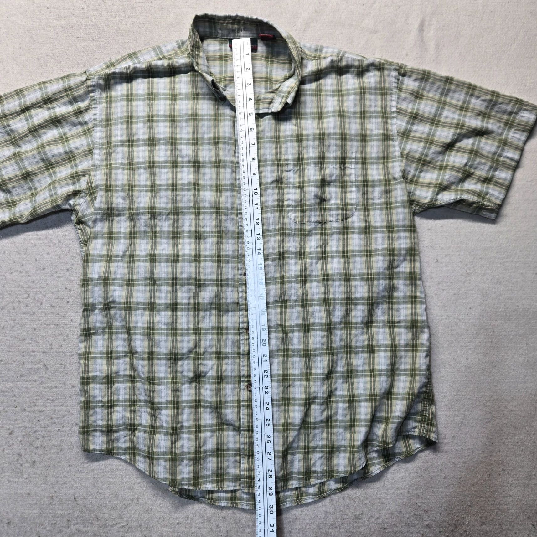 Vintage Saddlebred Shirt Button-Up Short Sleeve Men L Green Plaid Classic Fit A80 Buttons Pocket Logo Vintage: No Size US 33 - 6 Thumbnail