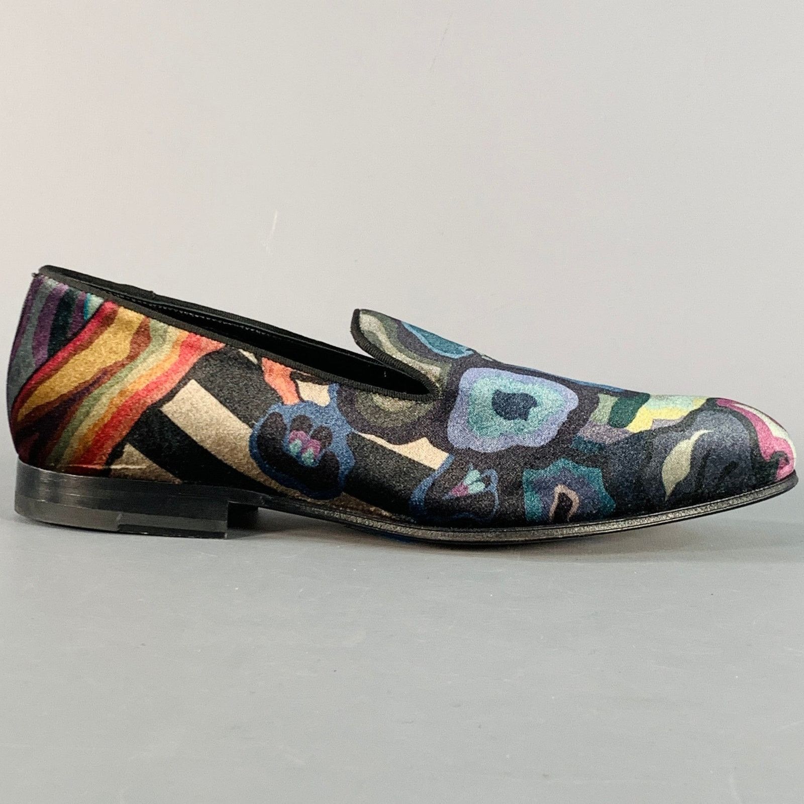 8 Black Multi Color Abstract Print Velvet Slip On Loafers