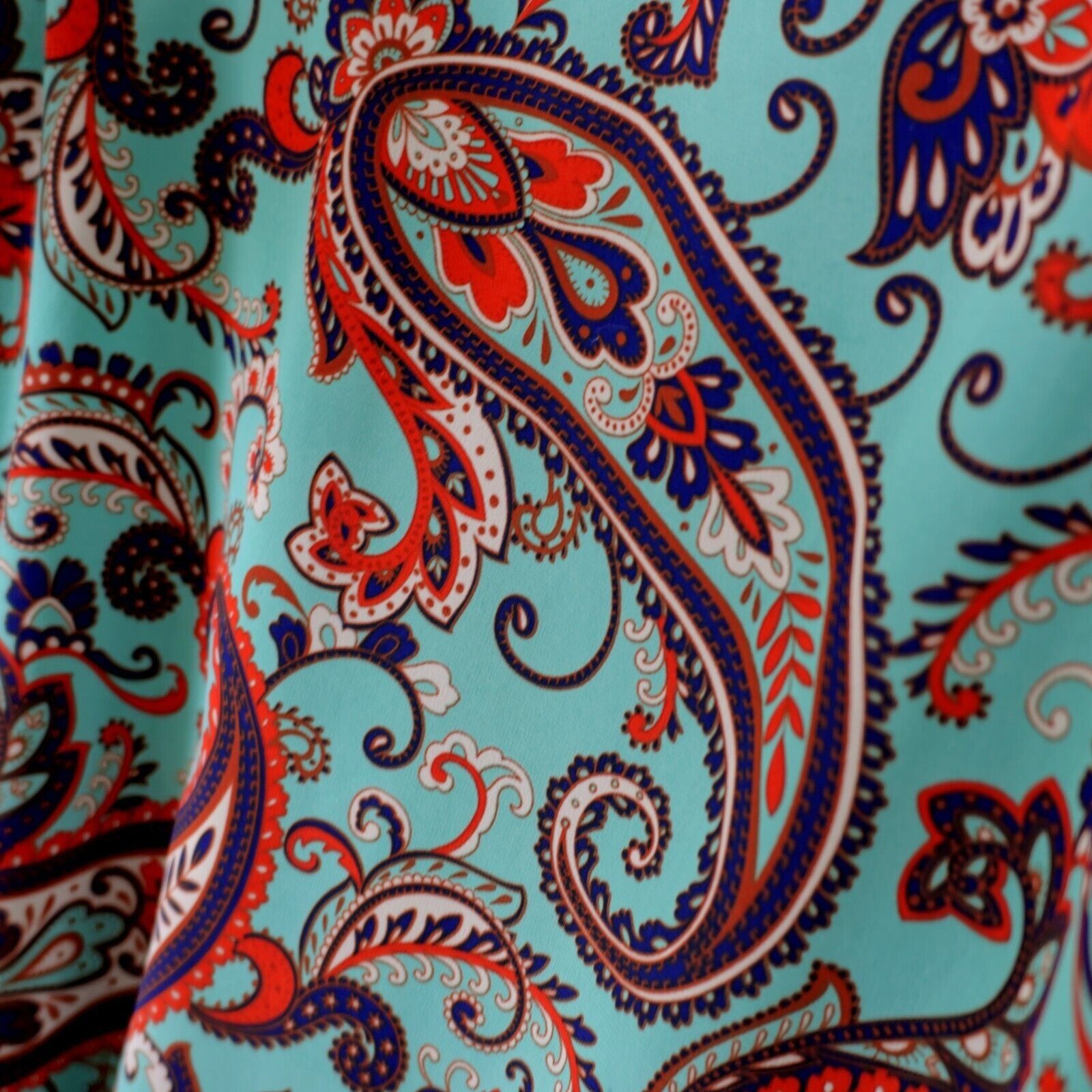 Vintage Perseption Concept Medium Teal Blue Red Paisley Spaghetti St Size M / US 6-8 / IT 42-44 - 5 Thumbnail