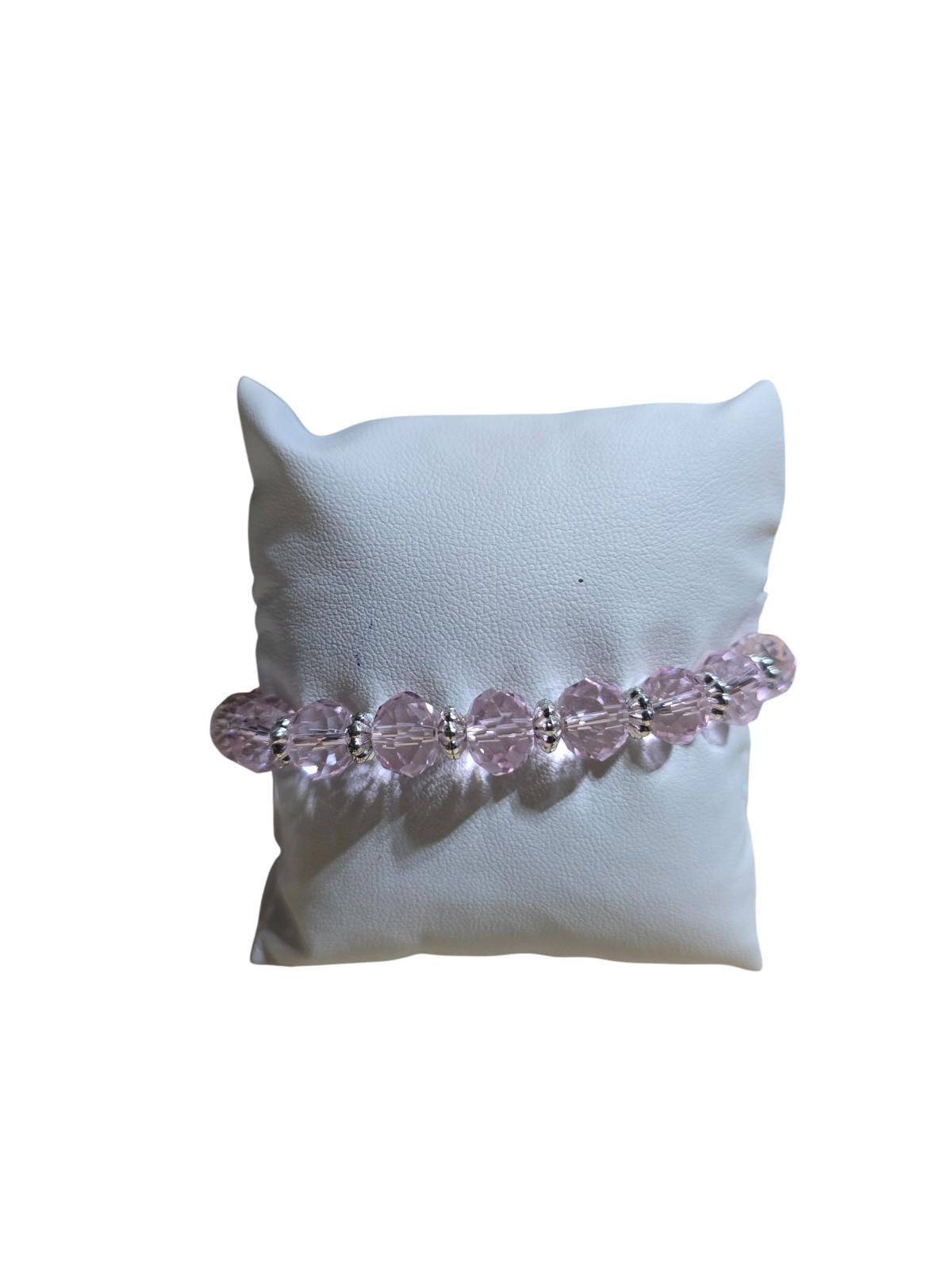 The Unbranded Brand Handmade Pink Beaded Sterling Silver Stretch Bracelet Size ONE SIZE - 1 Thumbnail