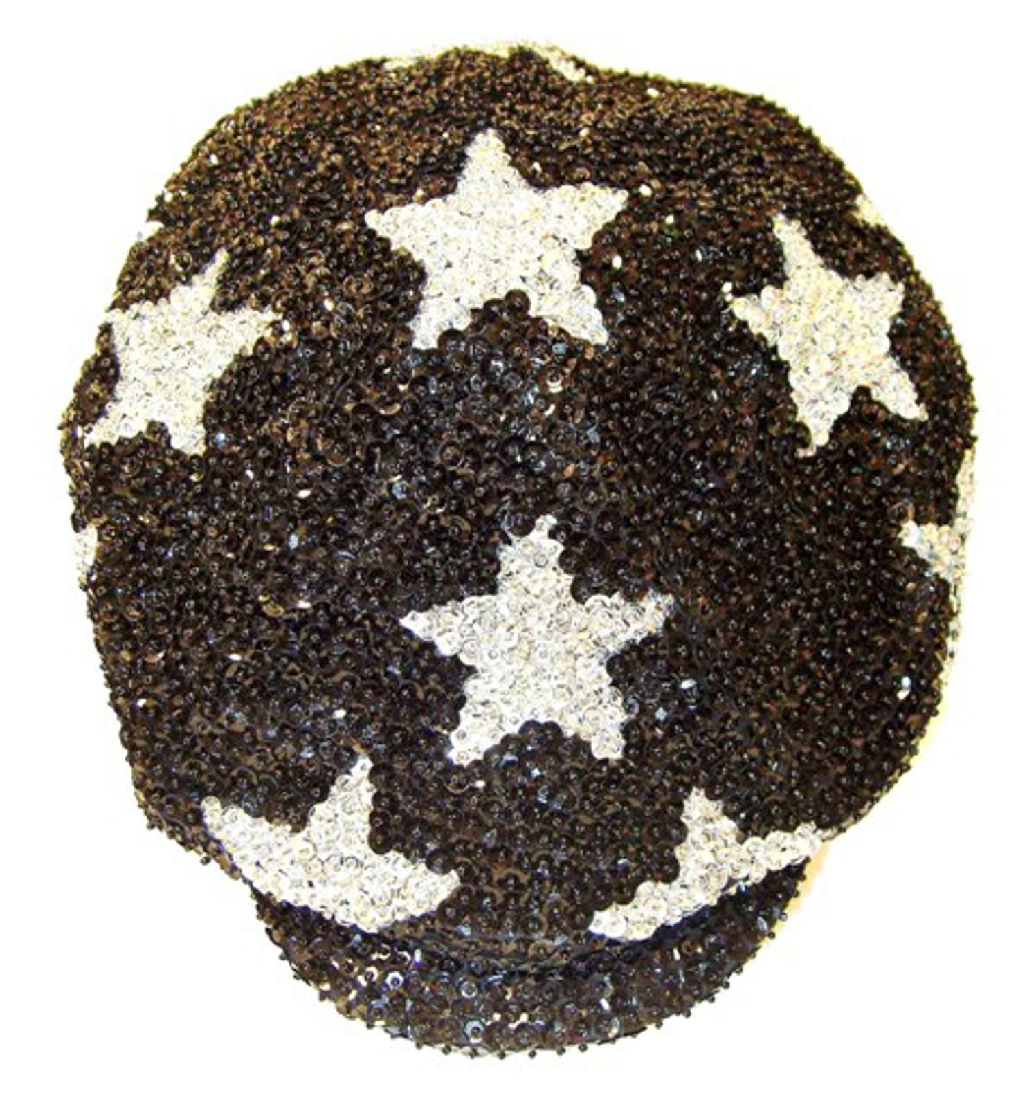 Designer Sequin Beaded Brando Cap Black w/Silver Stars Size ONE SIZE - 1 Preview