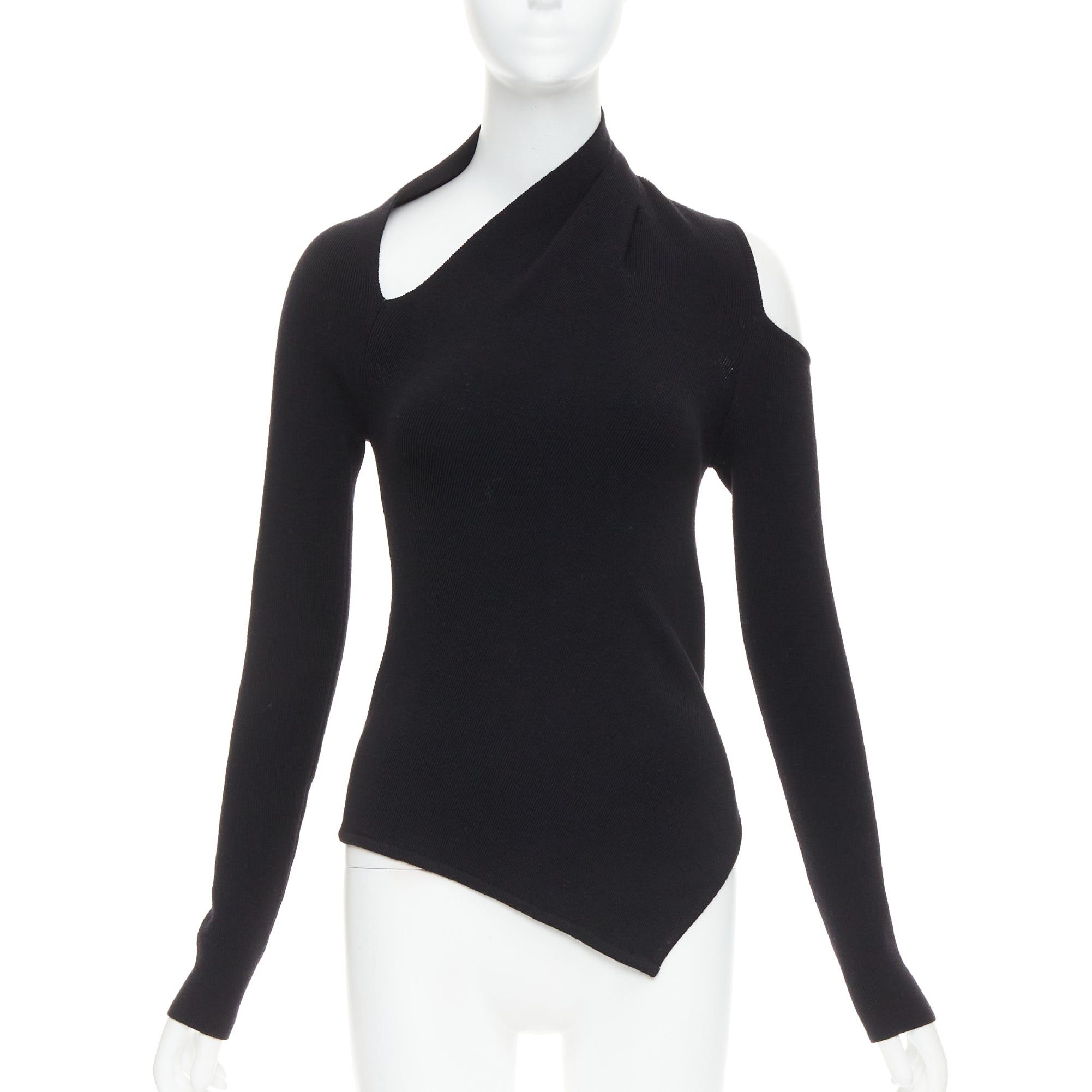 MONSE MONSE black extrafine merino wool cut out cold shoulder sweater XS Size S / US 4 / IT 40 - 1 Thumbnail