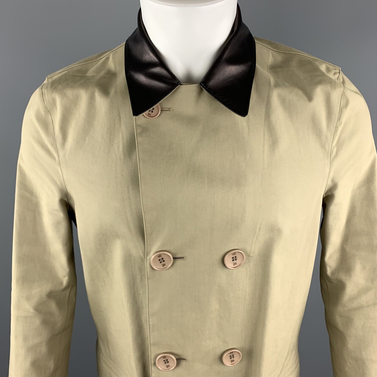 Balenciaga 38 Khaki Mixed Materials Coated Double Breasted Cotton Coat Size US S / EU 44-46 / 1 - 2 Thumbnail