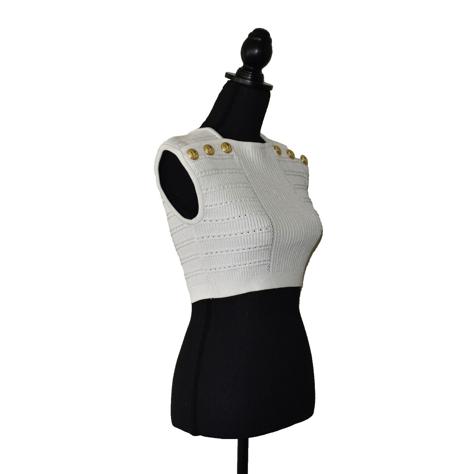 Balmain NWT BALMAIN Ribbed Knit Six Embellished Buttons Top 38 $1195 Size XS / US 0-2 / IT 36-38 - 2 Thumbnail