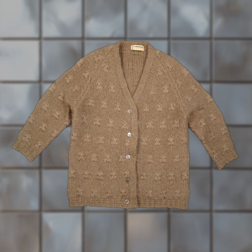 VINTAGE Selma Milano Mohair Cardigan Sweater Women M Brown 3/4 Sleeve Button Up Knit Made in Italy