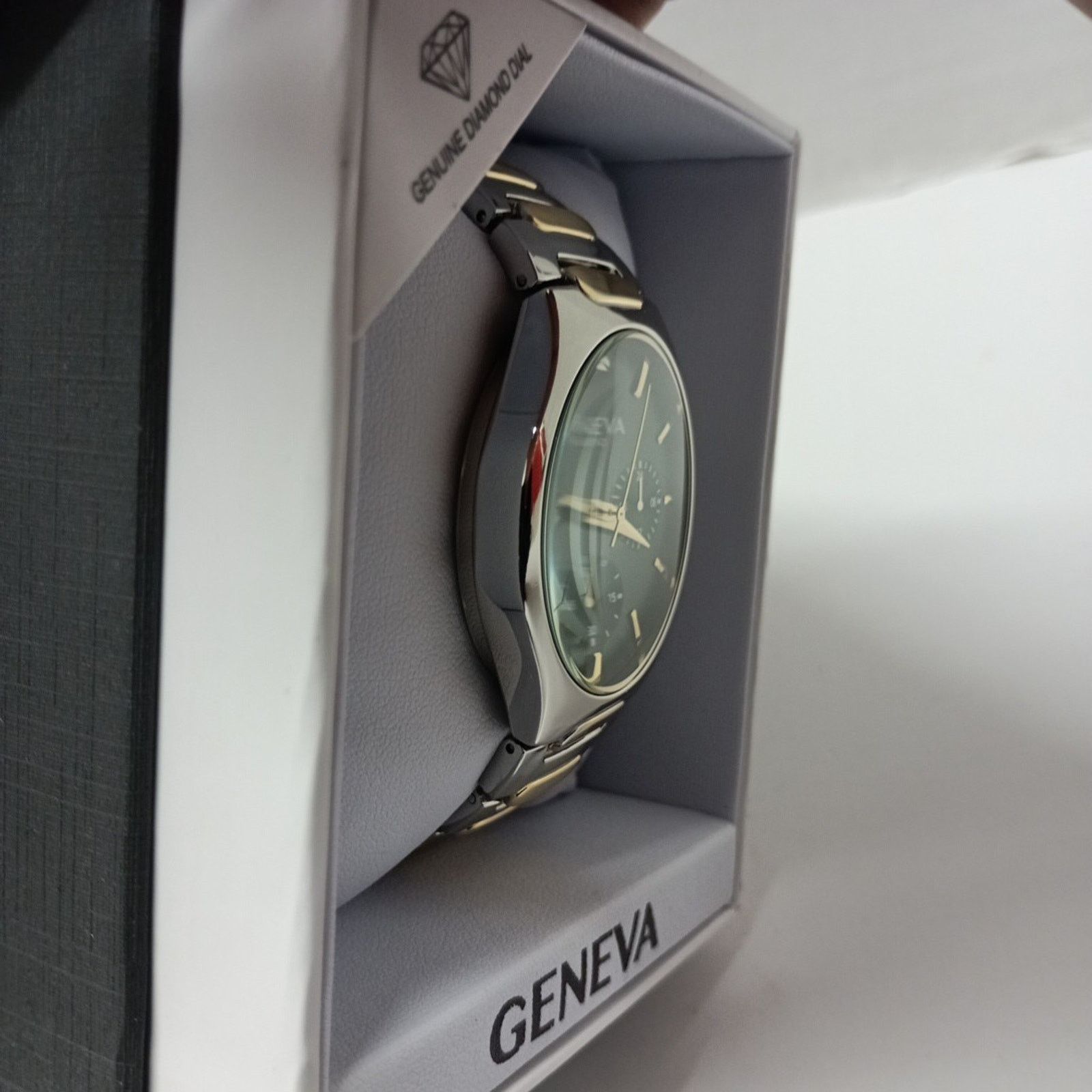 Geneva Geneva Men's Diamond Accent Two Tone Watch- Dark Green Dial Size ONE SIZE - 3 Thumbnail