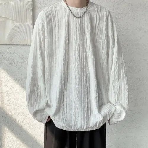 image of Vintage Korean Fashion Retro Crinkle Shirt in White, Men's (Size Medium)