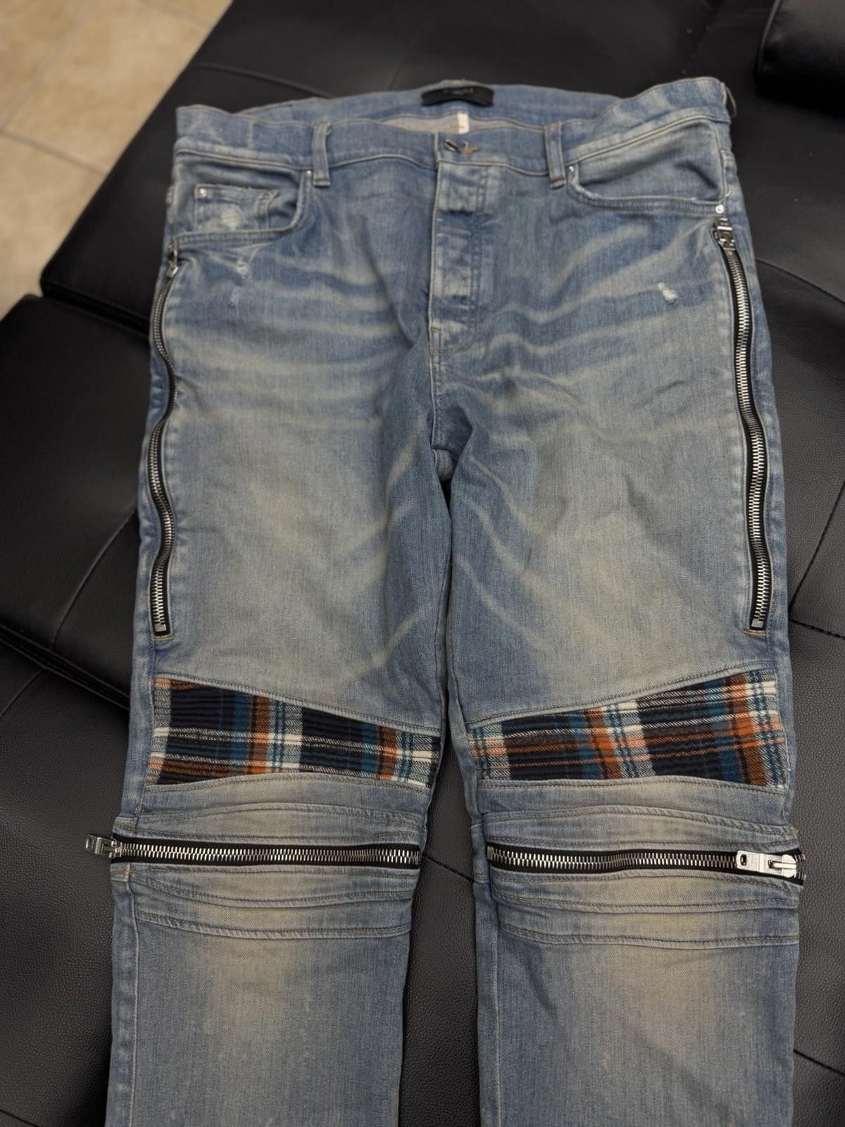 Amiri Size 38 - Amiri Blue Leg Logo Zipper Jeans Size US 38 / EU 54 - 1 Thumbnail