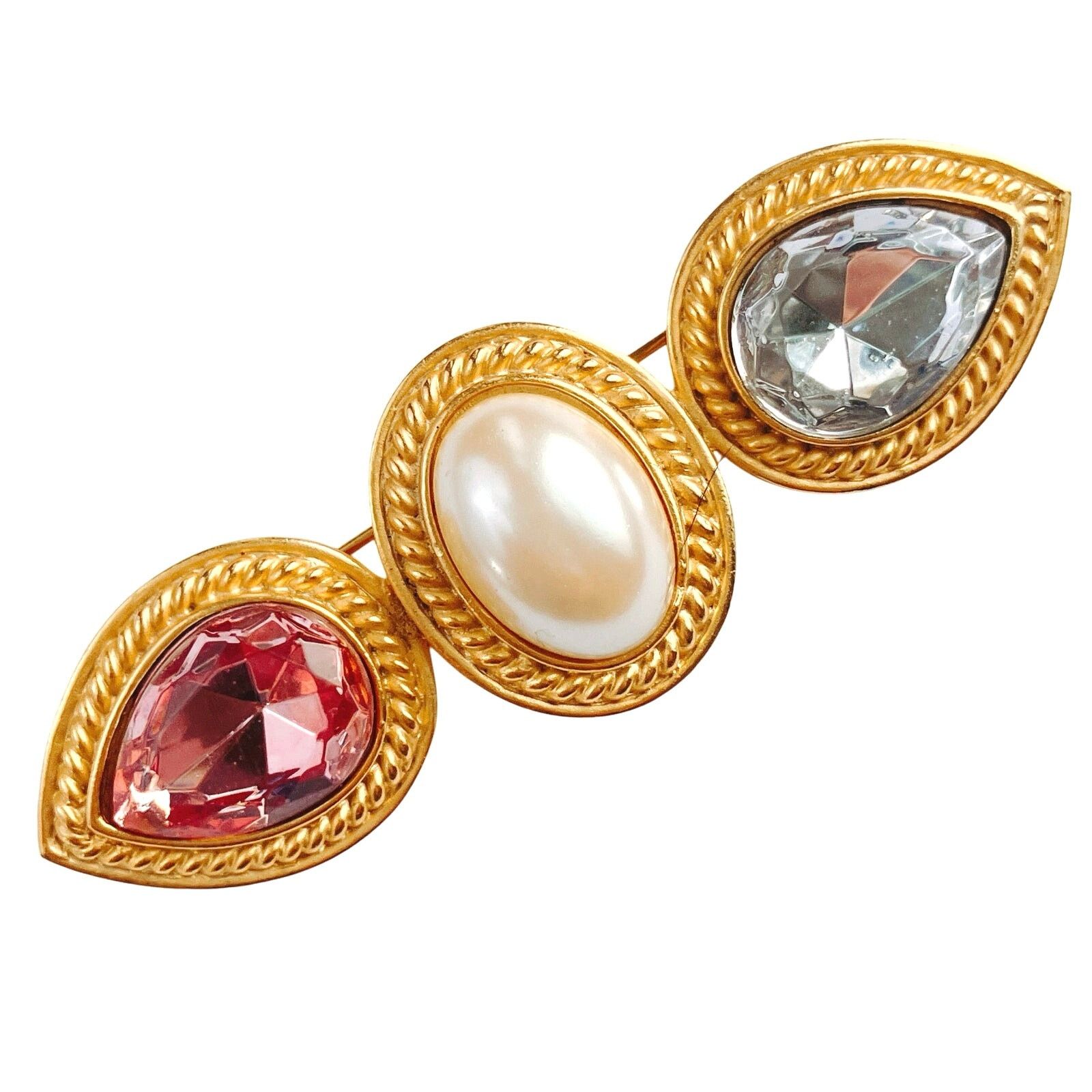Vintage Vintage Signed TAT Gold Tone Brooch Faux Pearl Pink Gray Size ONE SIZE - 1 Thumbnail
