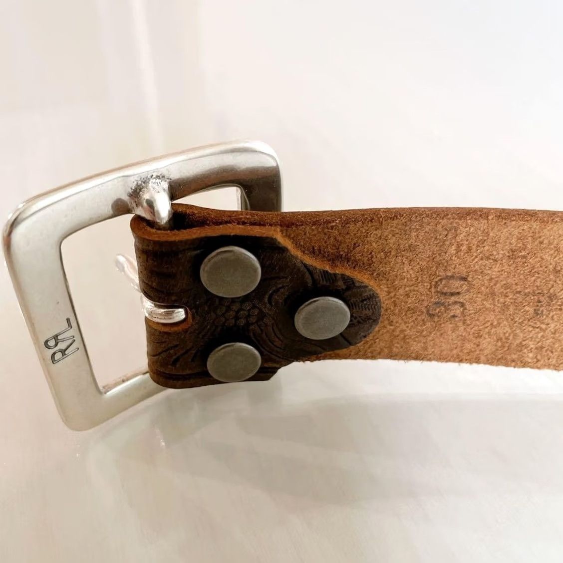 Ralph Lauren RRL Ralph Lauren Belt Leather Brown Emboss Pattern Curving 30 in Pre-owned Mens Size 30 - 2 Thumbnail