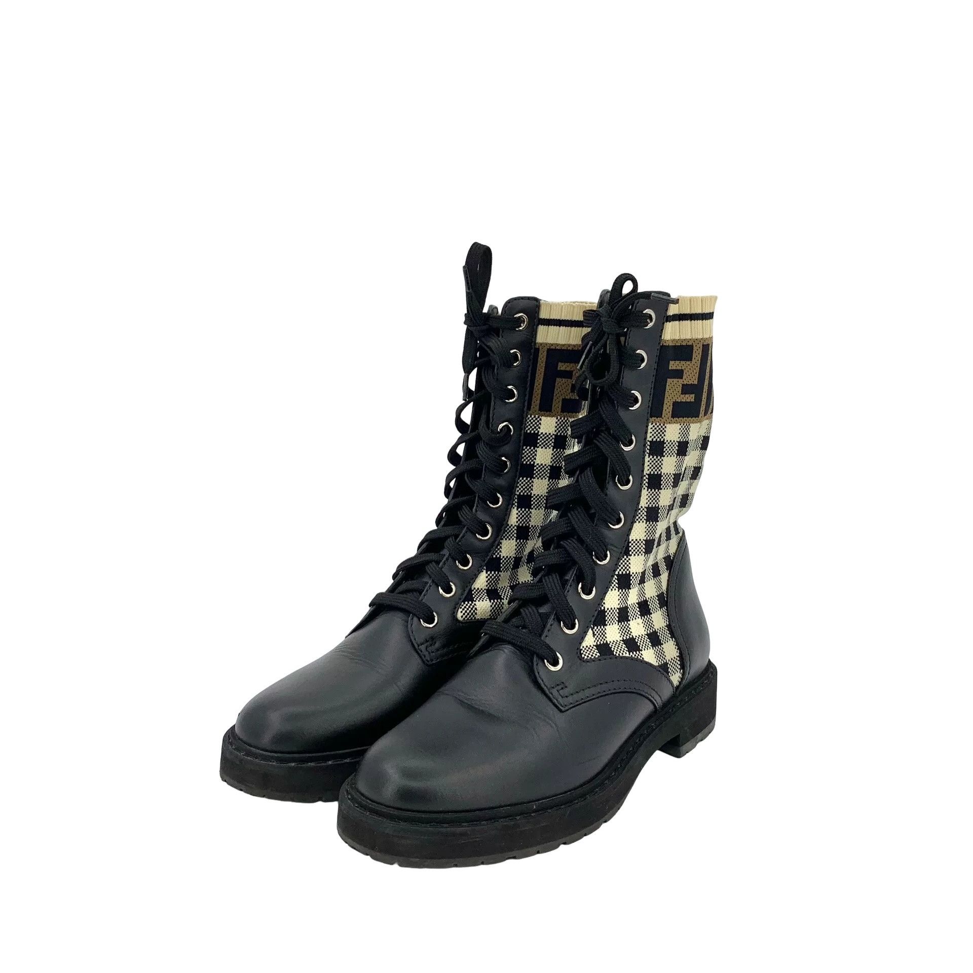 Fendi Fendi Checkered Leather Lace-Up Boots 35 Size US 5 / IT 35 - 1 Thumbnail