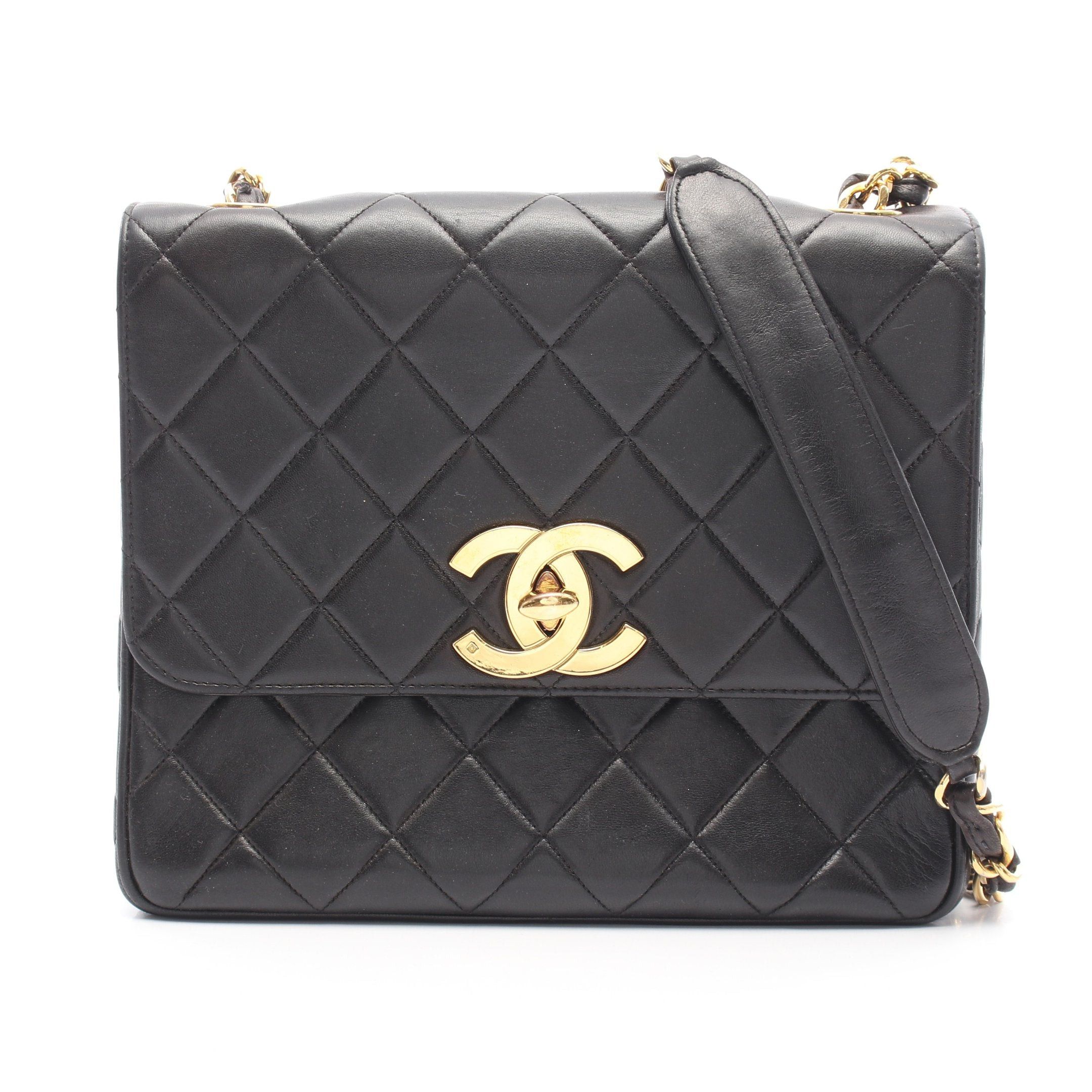 Chanel Big Coco Matelasse Chain Shoulder Bag Lambskin Black Gold Hardware, Women's
