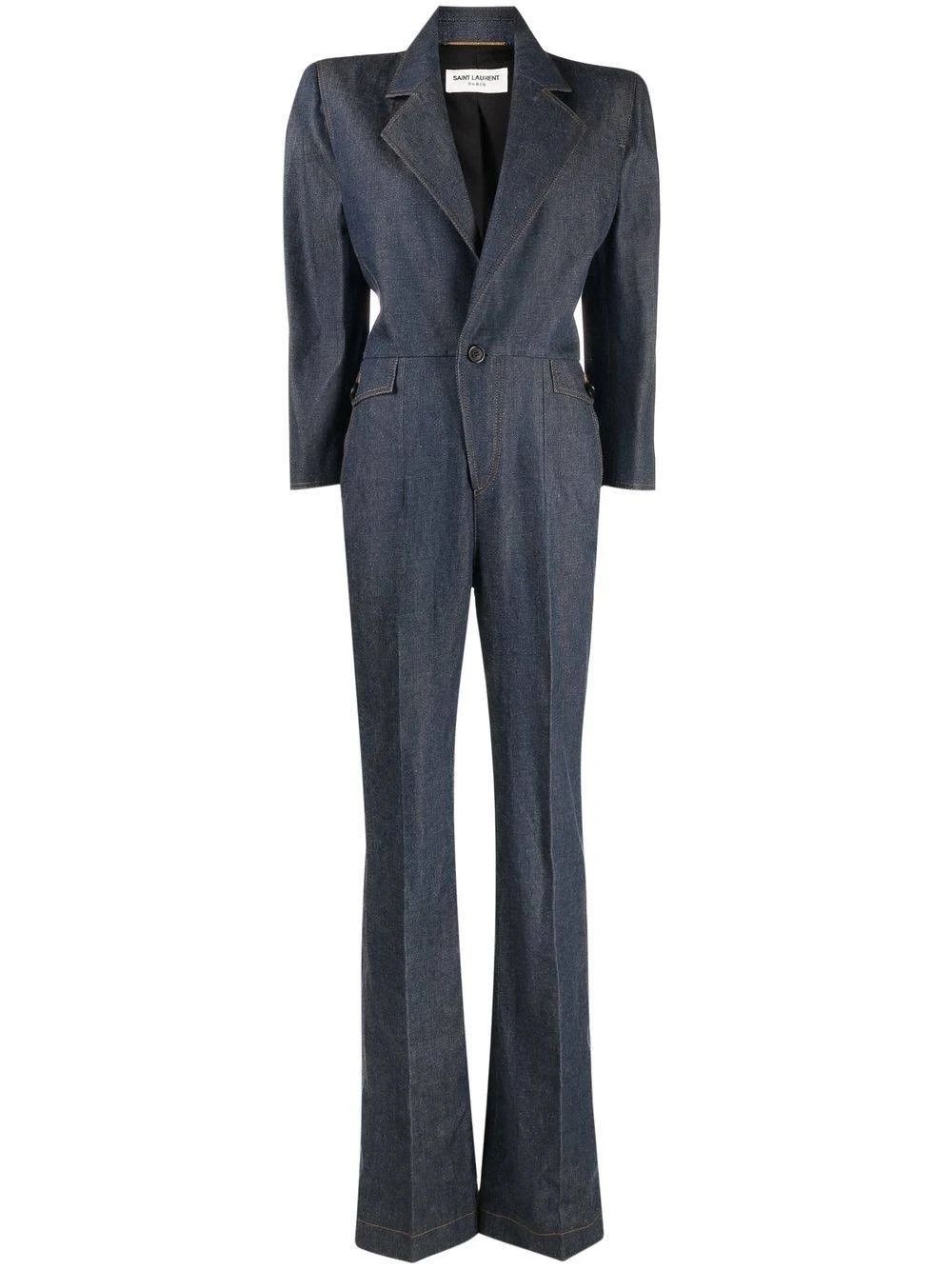 Image of Saint Laurent Paris Oc11Z10524 Tailored Jumpsuit In Deep Marine Denim In Blue, Women's (Size 34)