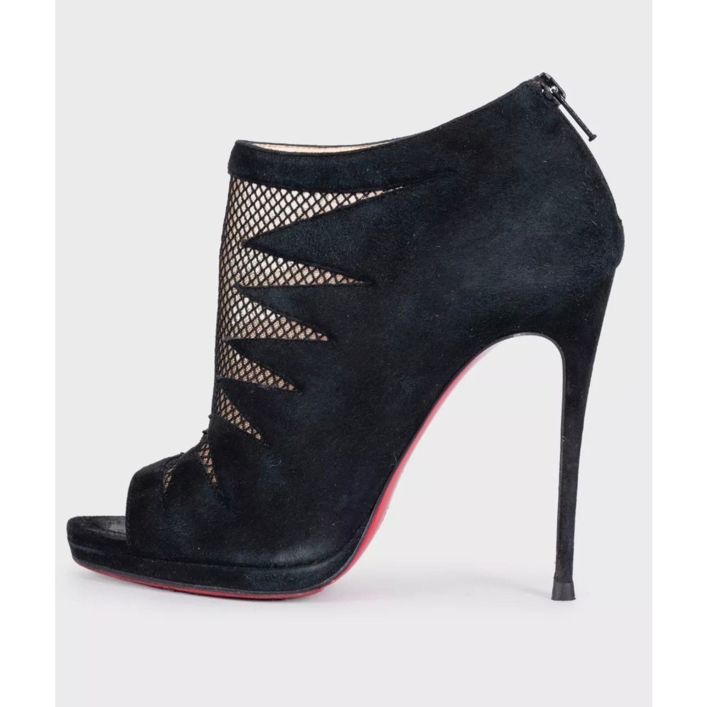 Christian Louboutin Christian Louboutin Black Suede Open-Toe Booties Sz.37 Size US 6 / IT 36 - 1 Thumbnail