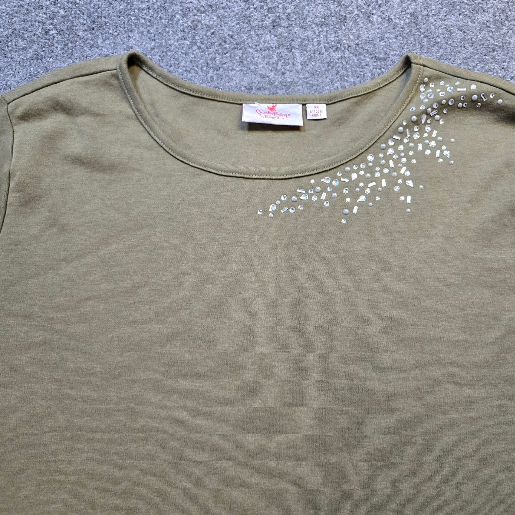 Quacker Factory VINTAGE Quacker Factory Top Womens 3X Green Beaded Embellished Sparkle Stretchy Size XXL / US 16-18 / IT 52-54 - 2 Thumbnail
