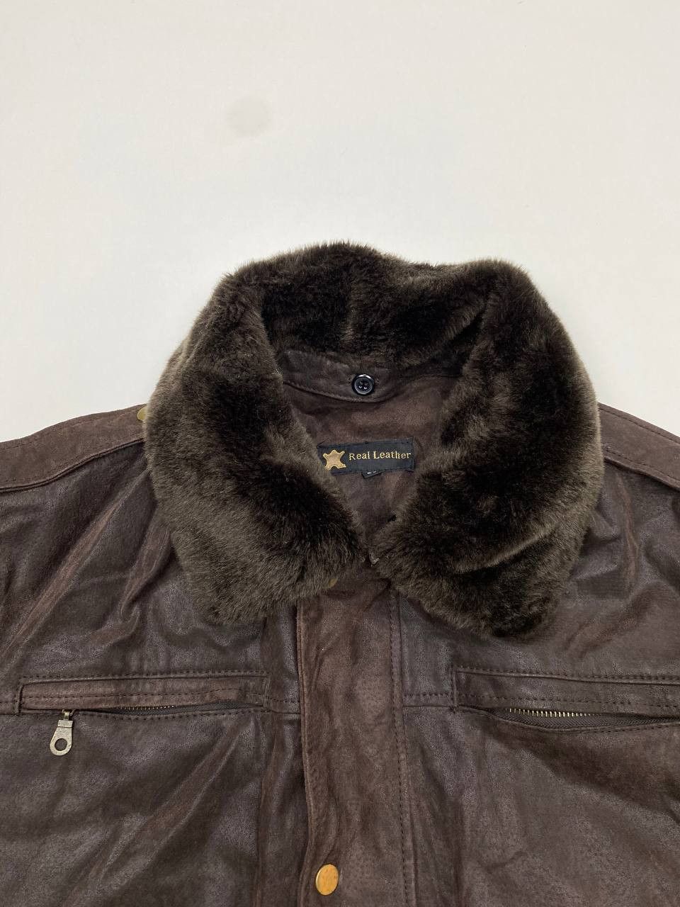 Vera Pelle Real Leather Mens Brown L Aviator Jacket with Fur Collar 90s Size US L / EU 52-54 / 3 - 6 Thumbnail