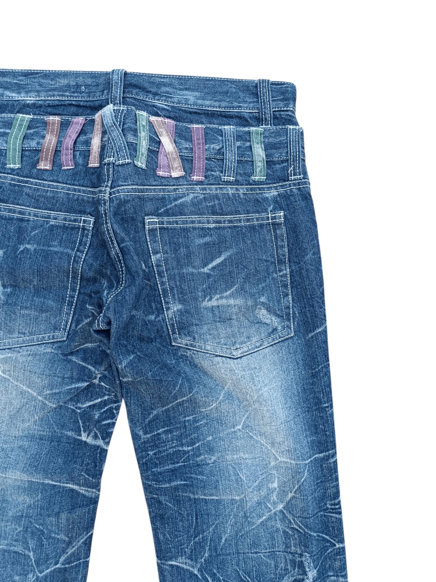 Japanese Brand RARE🔥JNYLAUS DOUBlLE WAIST WHISKERS DISTRESSED DENIM Size US 31 - 12 Thumbnail