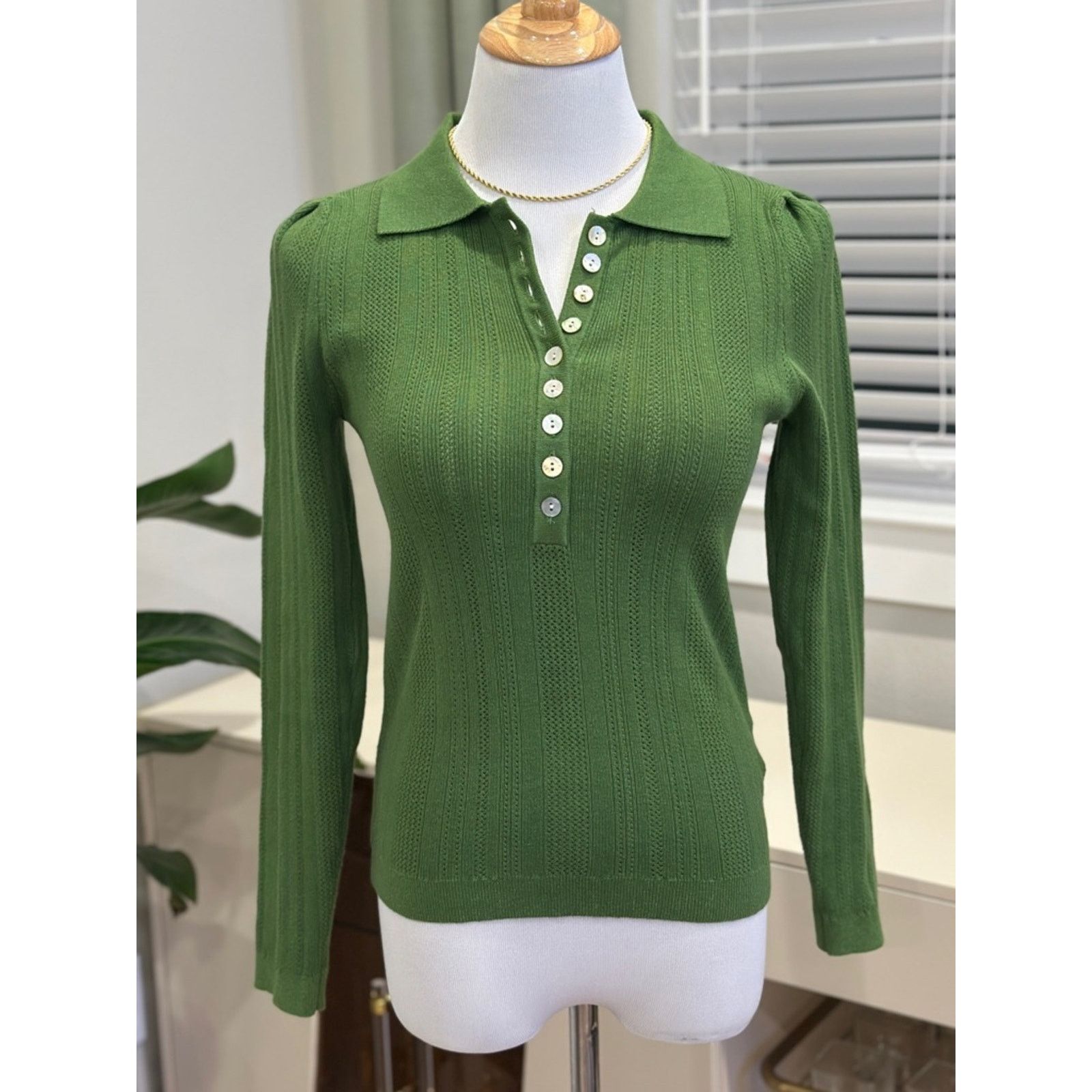 FRNCH FRNCH Green Ribbed Polo Sweater Size M / US 6-8 / IT 42-44 - 1 Thumbnail