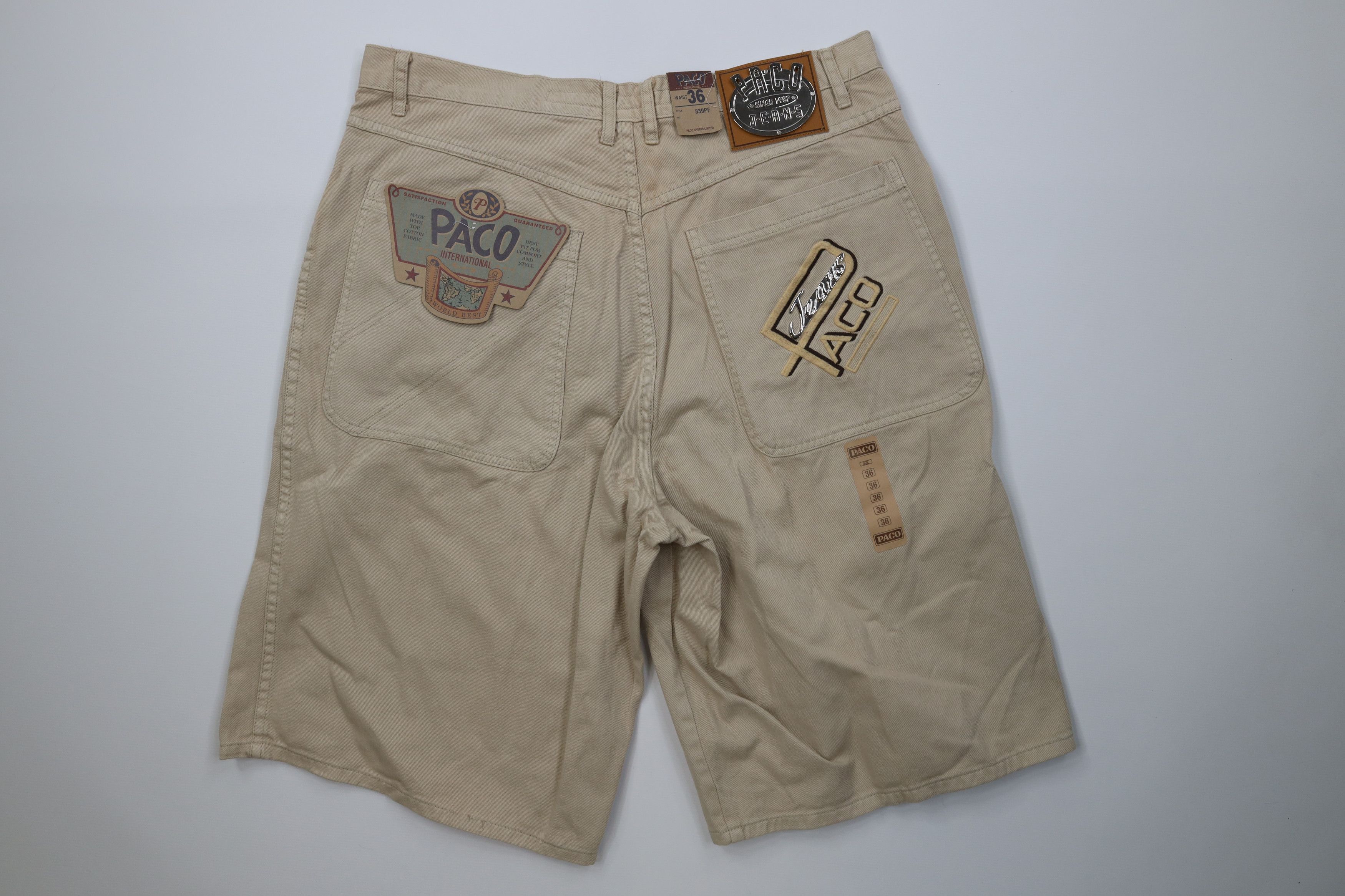 Vintage Deadstock Vintage 90s Paco Hip Hop Denim Jean Shorts Tan Size US 36 / EU 52 - 9 Thumbnail