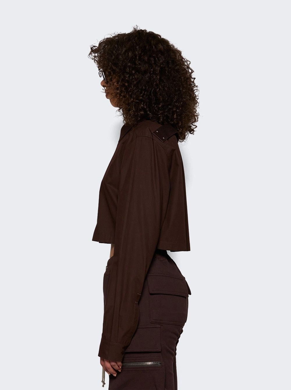 Rick Owens o1mle0426 Woven Cropped Outershirt in Brown Size L / US 10 / IT 46 - 3 Thumbnail