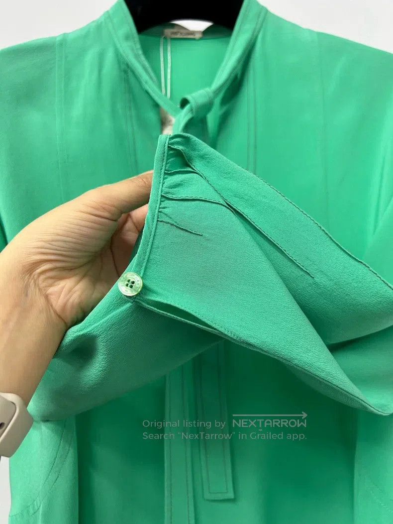Hermes Hermes Green belted silk top Size XXS / US 00 / IT 34 - 4 Thumbnail