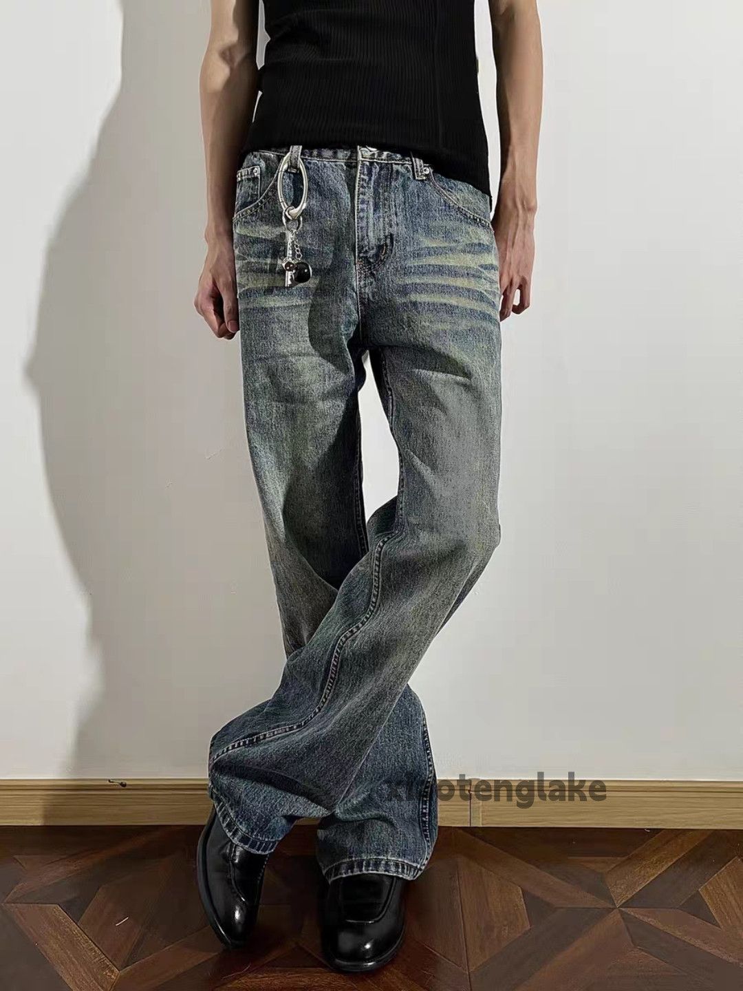 xtl retro washed faded punk grunge bootcut jeans