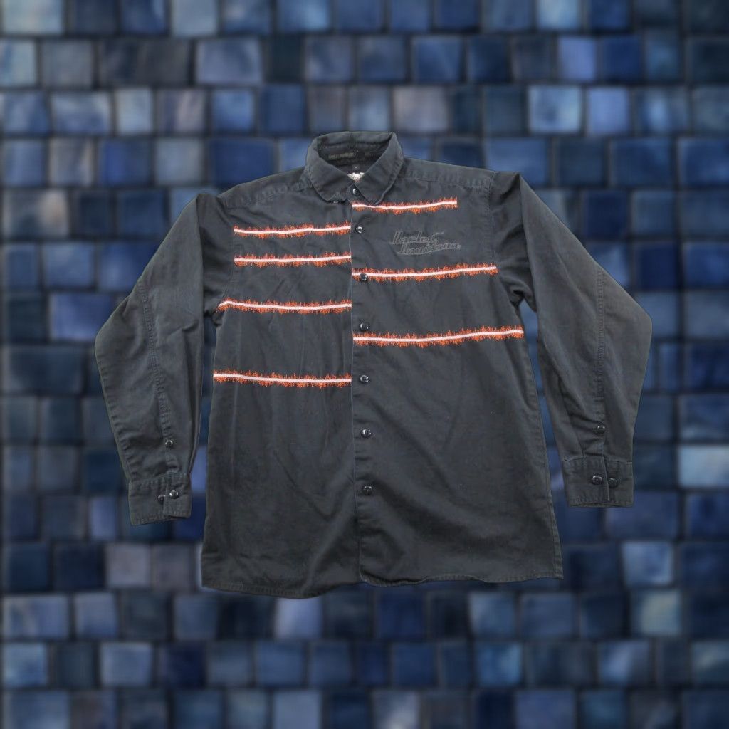 Harley Davidson VINTAGE Harley-Davidson Button-Up Shirt Mens S Black Cotton Woven Pocketed 90s Casual Workwear Vintage Mens Shirt Size US S / EU 44-46 / 1 - 1 Thumbnail