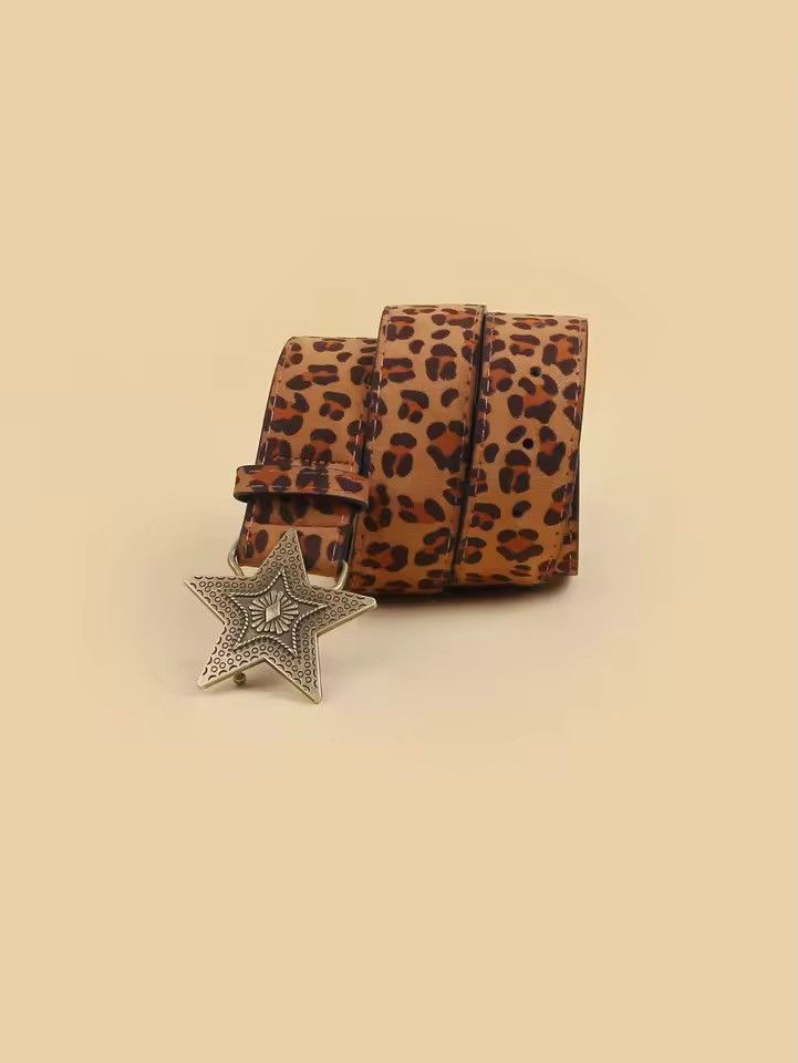 Japanese Brand 2000s leopard cheetah print Star Buckle Pu Leather belt Size 32 - 2 Thumbnail