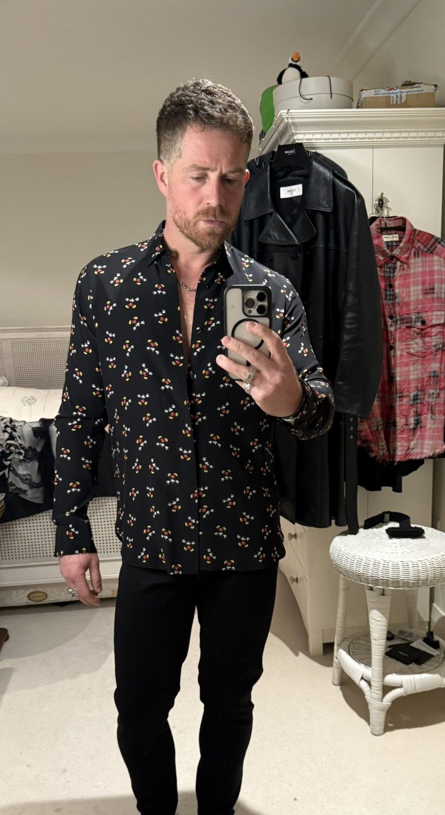 Saint Laurent Paris SS19 Saint Laurent Mickey Mouse silk black logo shirt 39 M Size US M / EU 48-50 / 2 - 9 Thumbnail