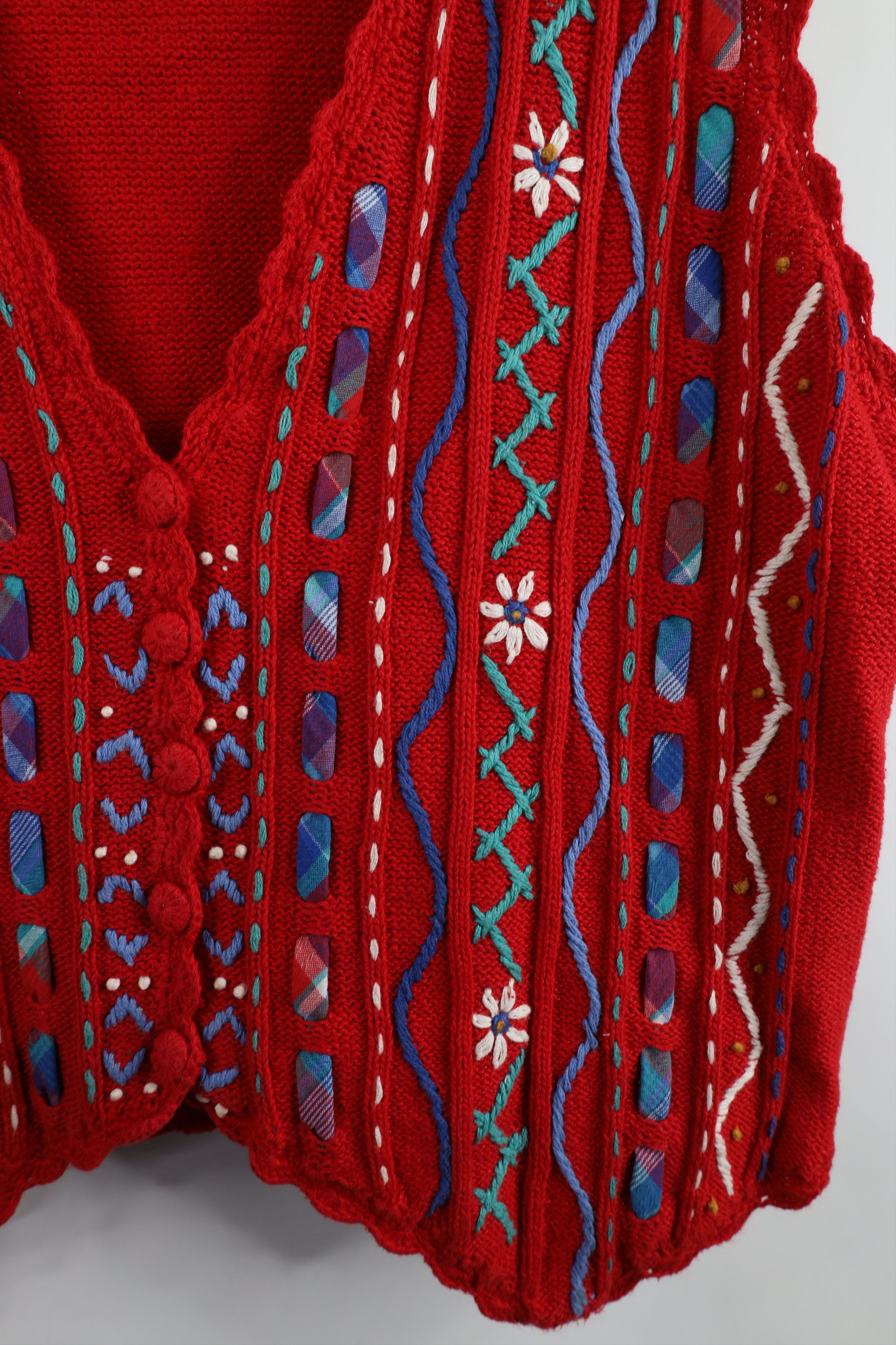 Vintage Vintage 90s Streetwear Flower Striped Sweater Vest Red Size L / US 10 / IT 46 - 5 Thumbnail