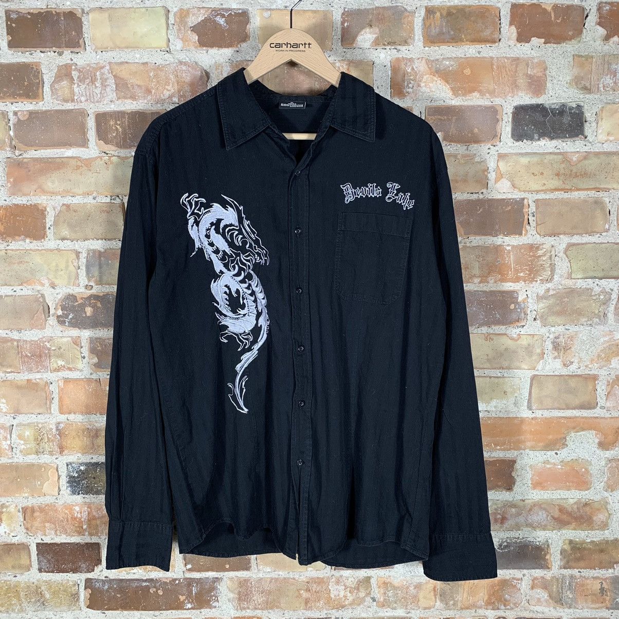 Japanese Brand × Vintage Vintage Dragon y2k style Shirt Embroidered Long Sleeve Drip Size US XL / EU 56 / 4 - 1 Thumbnail
