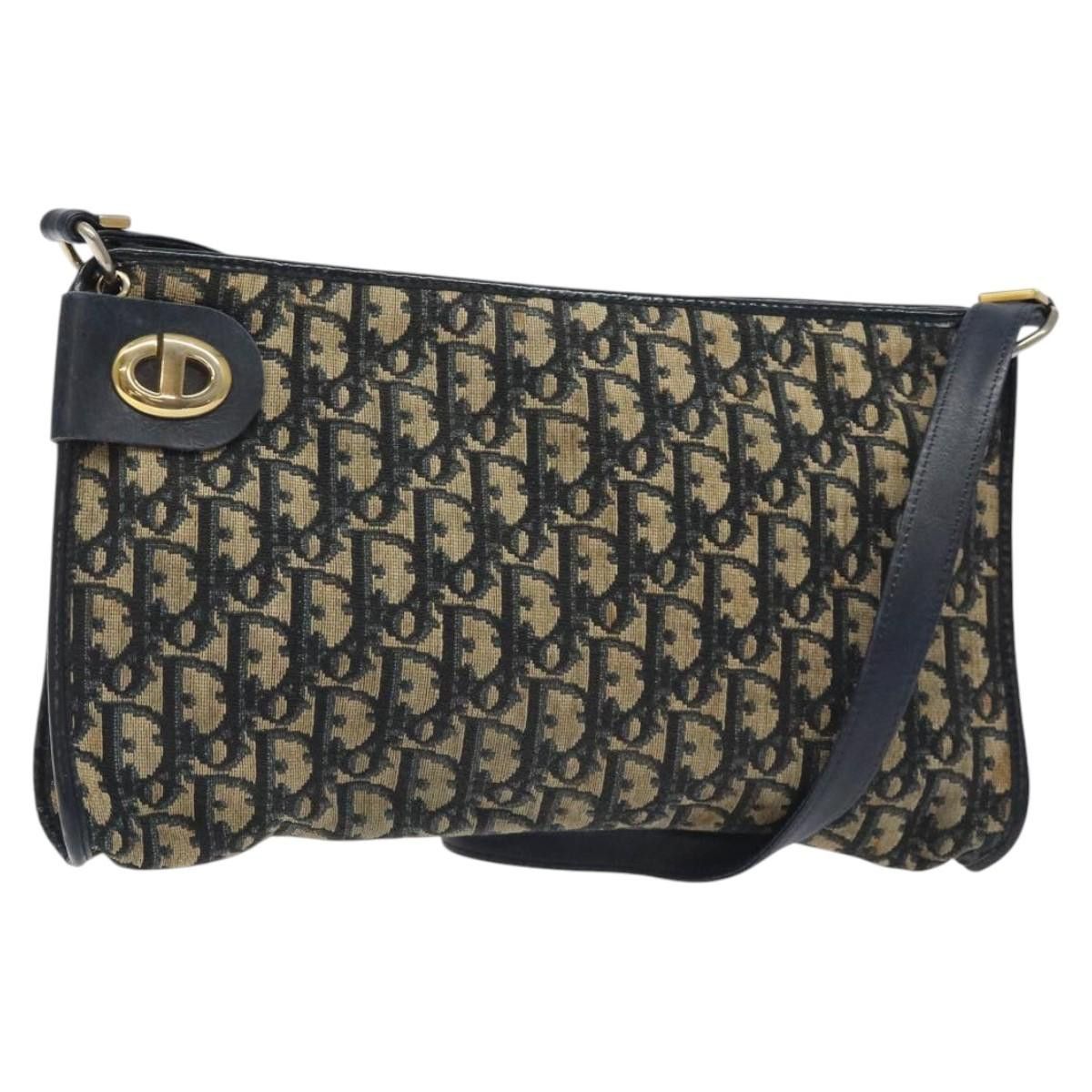 DIOR Trotter Canvas Shoulder Bag Navy Gold