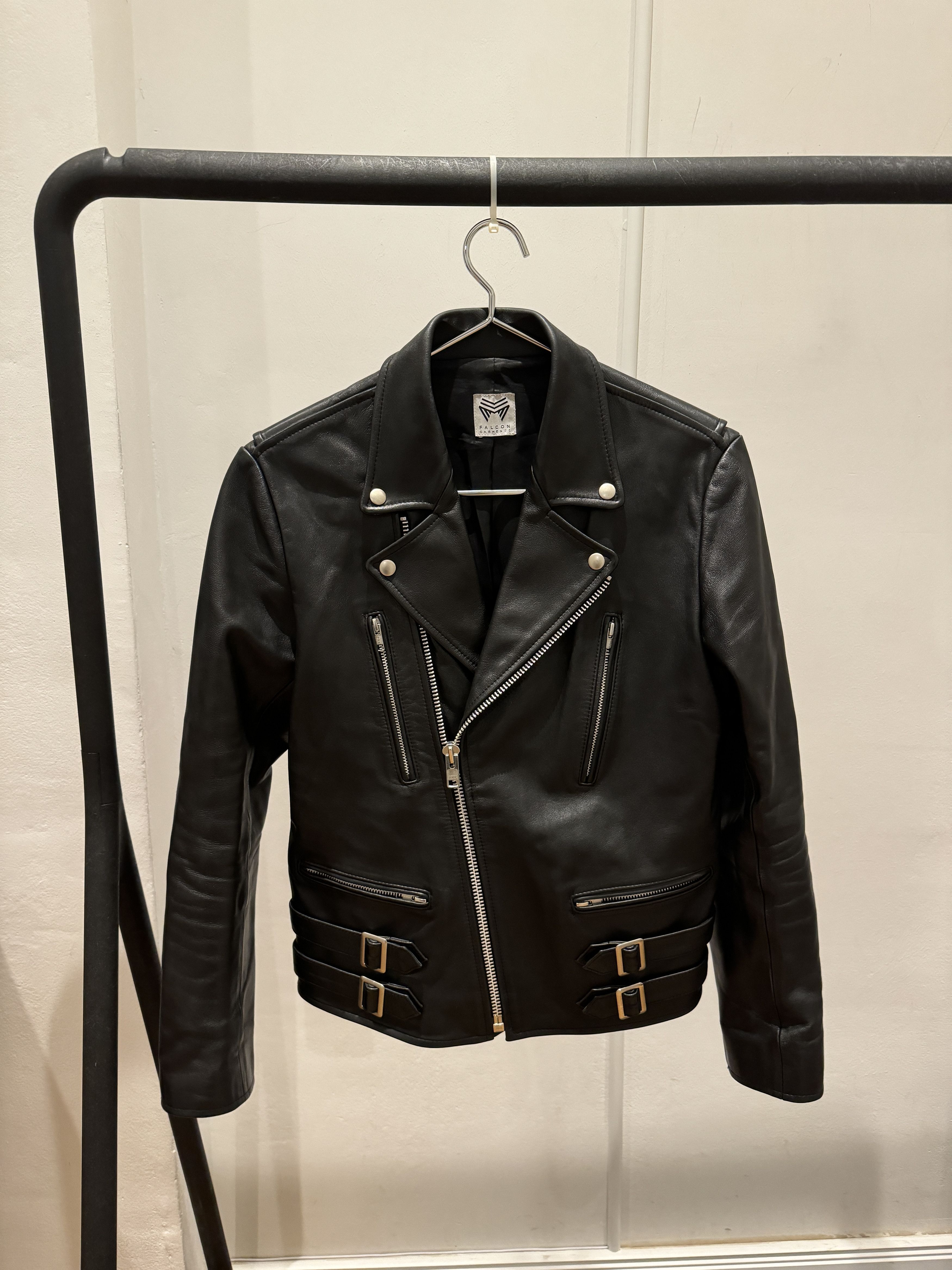 image of Falcon Garments Double Rider Calf Leather Jacket in Black, Men's (Size Small)